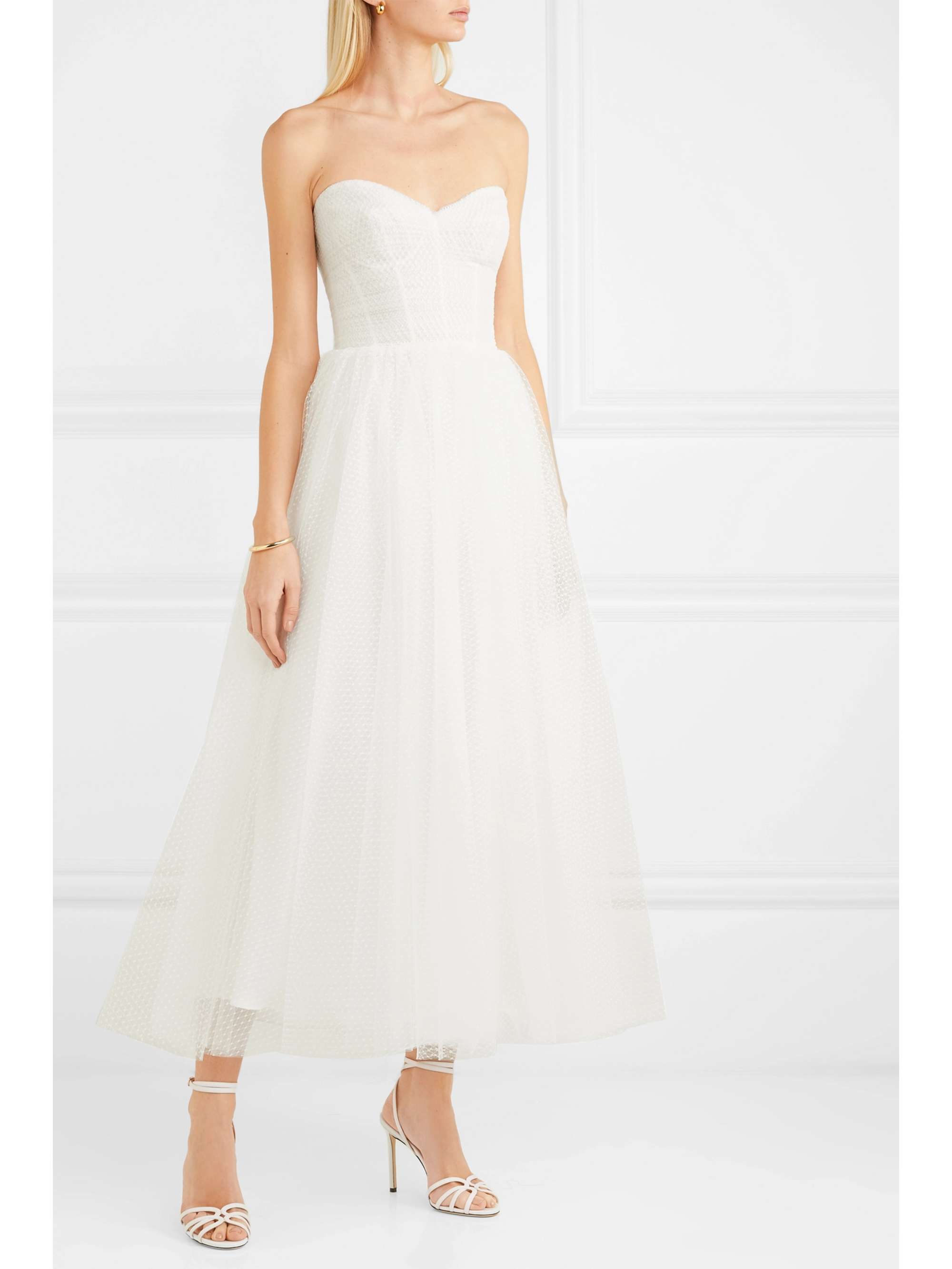MONIQUE LHUILLIER Brie 抹胸褶饰圆点提花绢网礼服