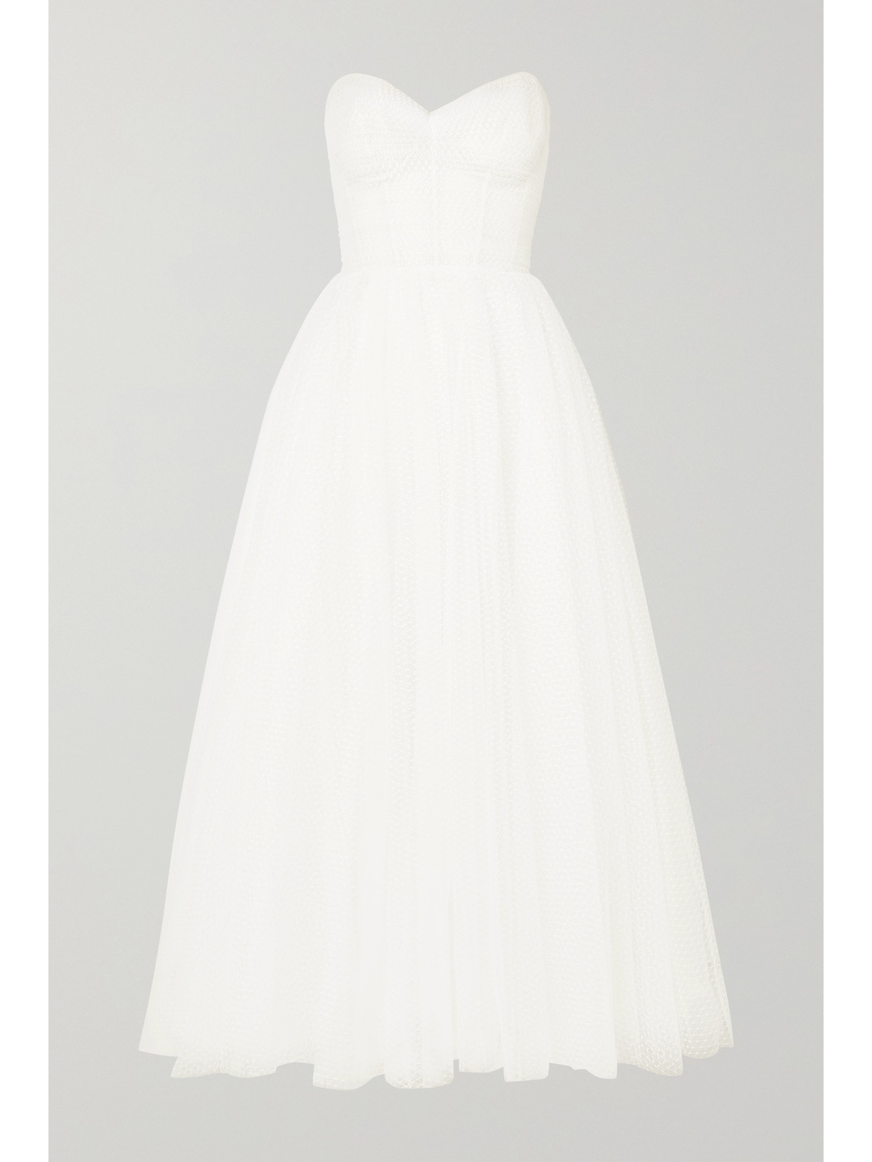 Monique Lhuillier Brie Strapless Ruched Swiss-dot Tulle Gown In Ivory