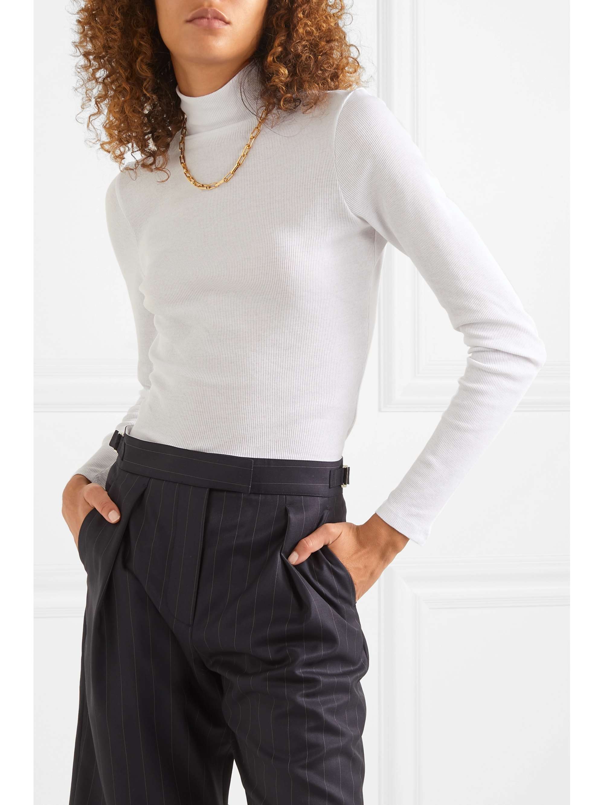 NINETY PERCENT Kaye ribbed organic cotton-jersey turtleneck top