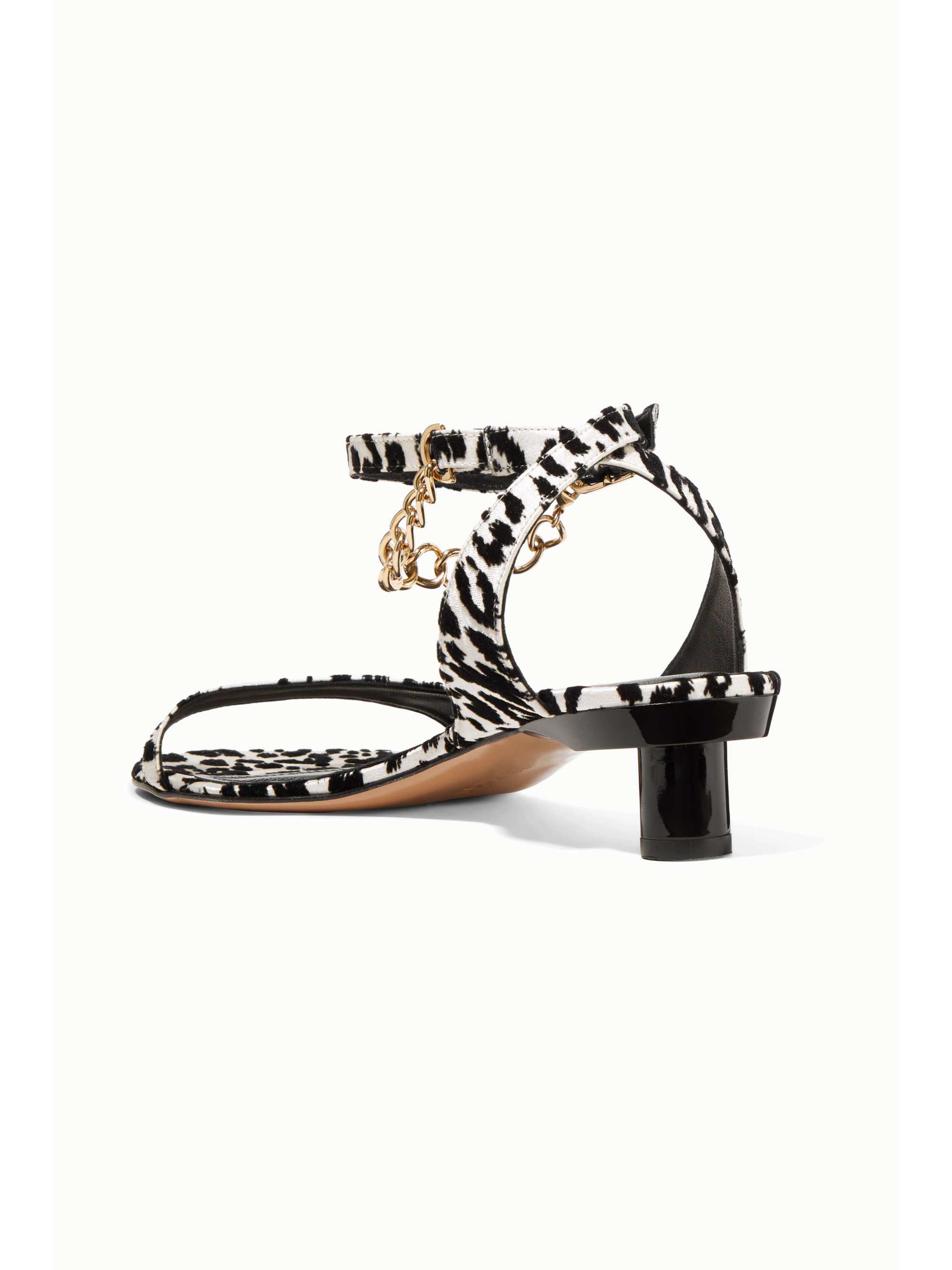 TIBI Nathan chain-embellished leopard-flocked satin sandals
