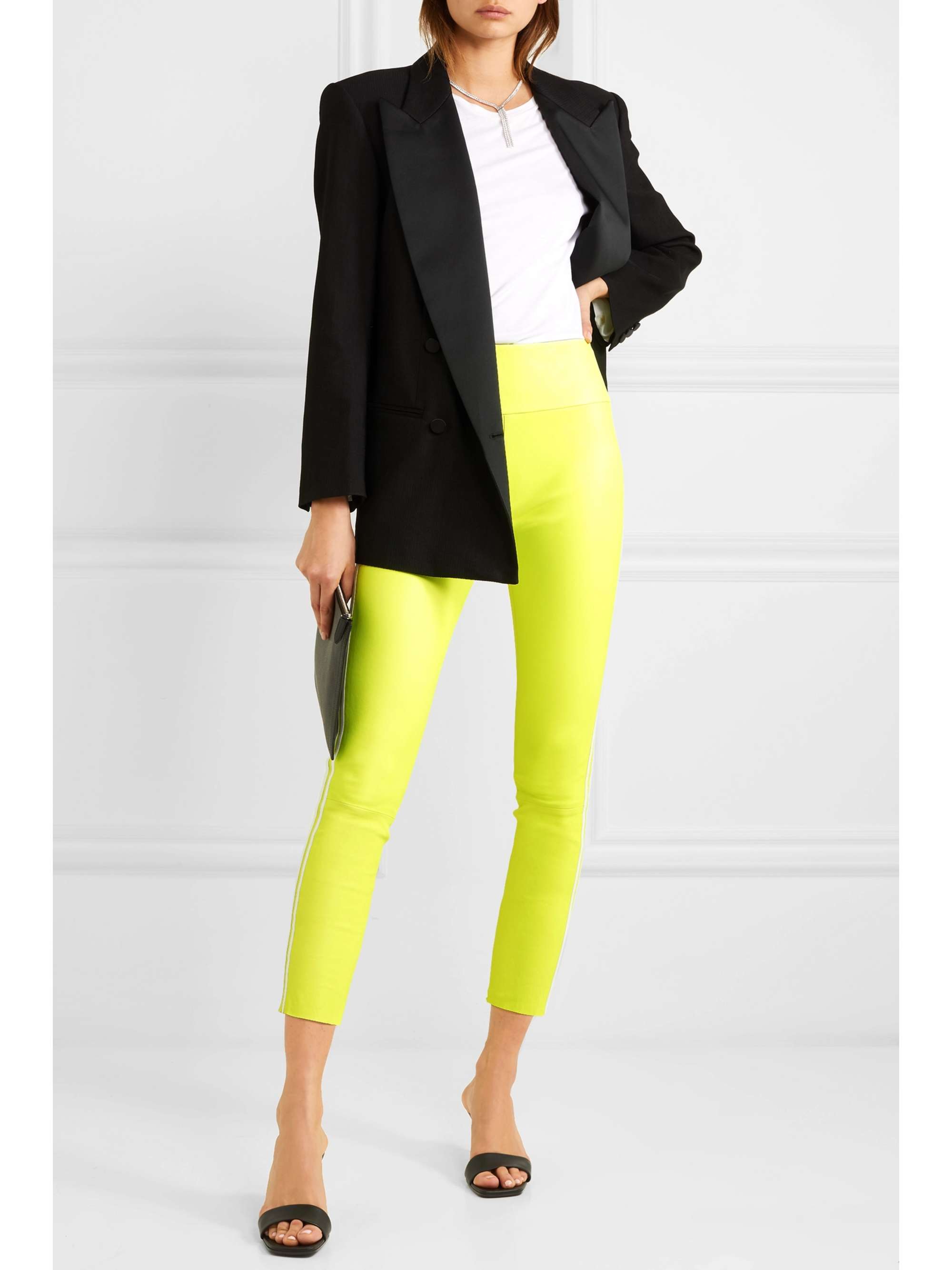 yellow leather pants