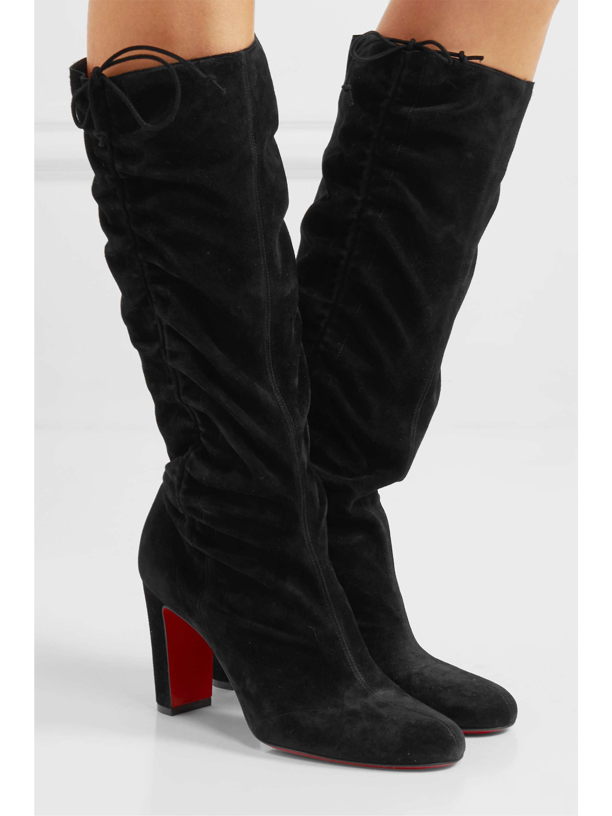 ruched suede boots