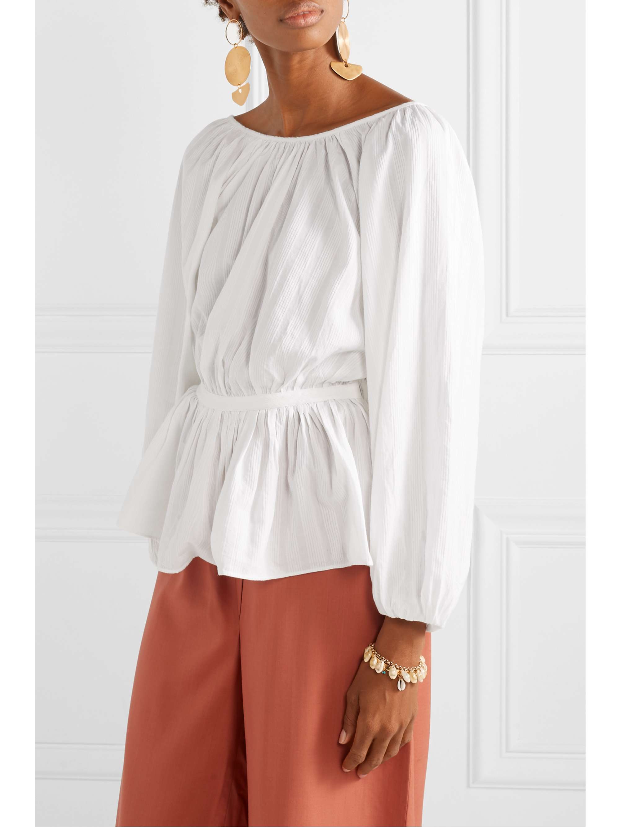 MARA HOFFMAN Maud striped organic cotton-jacquard blouse
