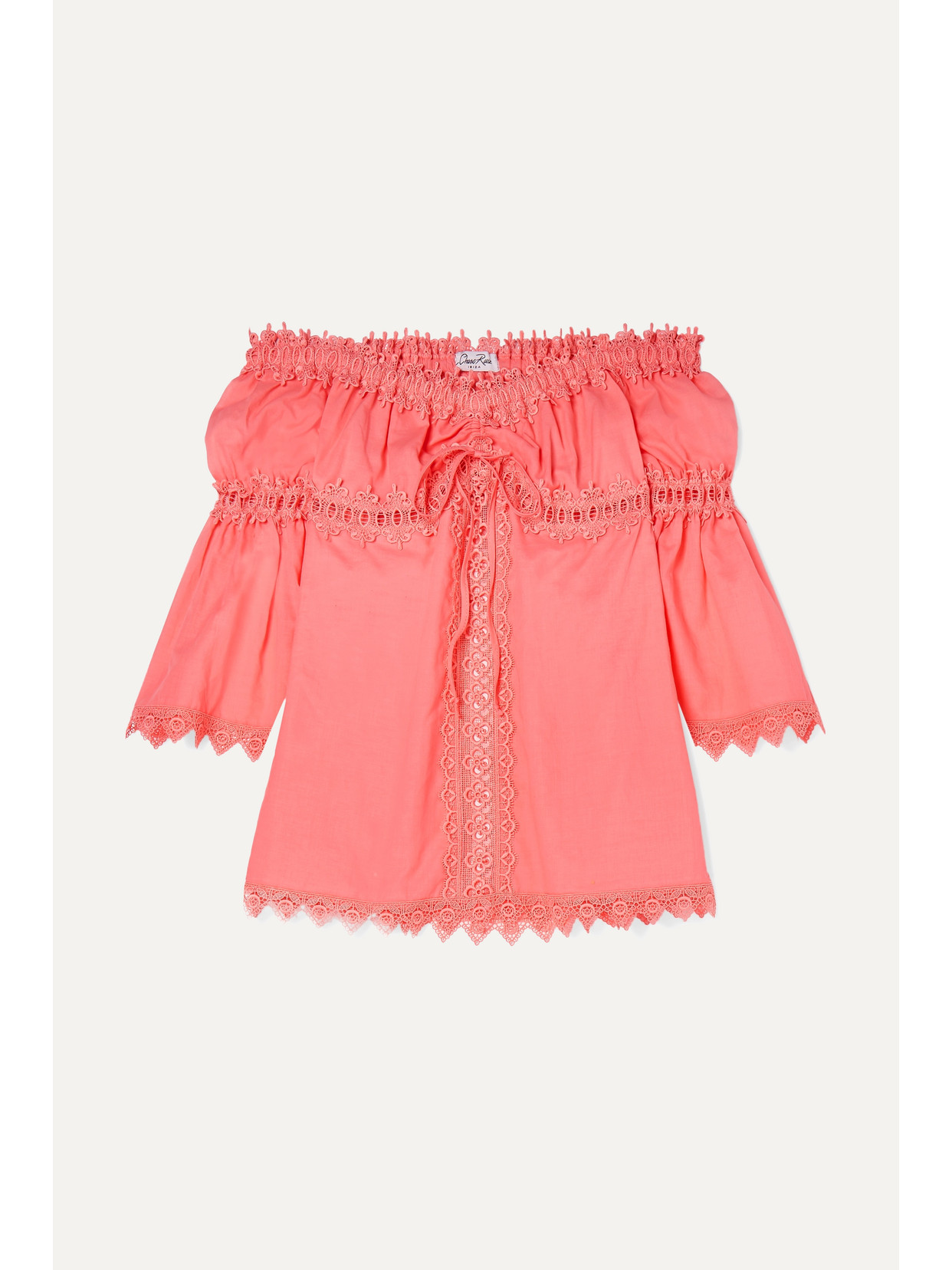 Charo Ruiz Maya Crocheted Lace-paneled Cotton-blend Top In Orange