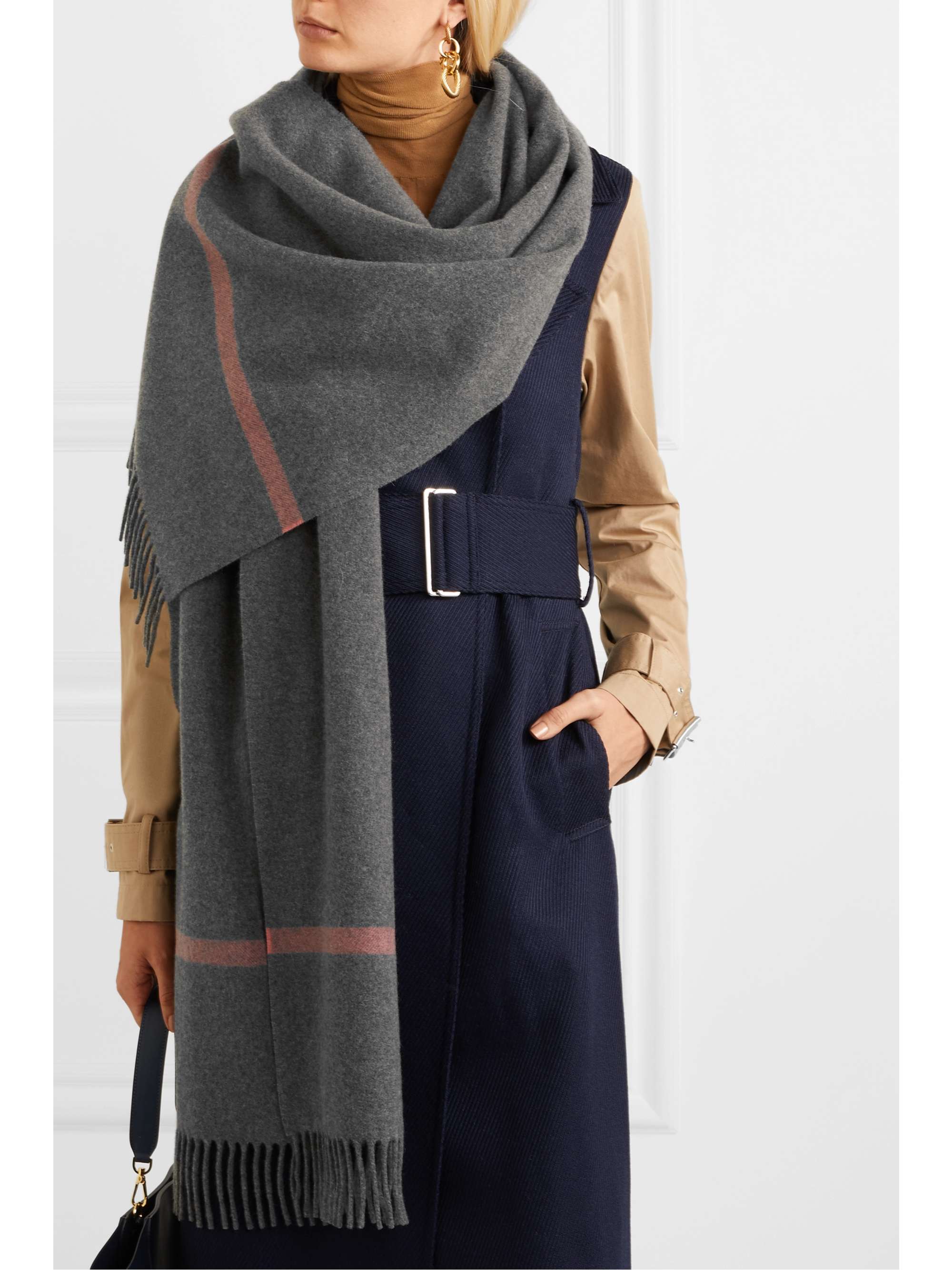 LORO PIANA Twelve fringed striped cashmere scarf