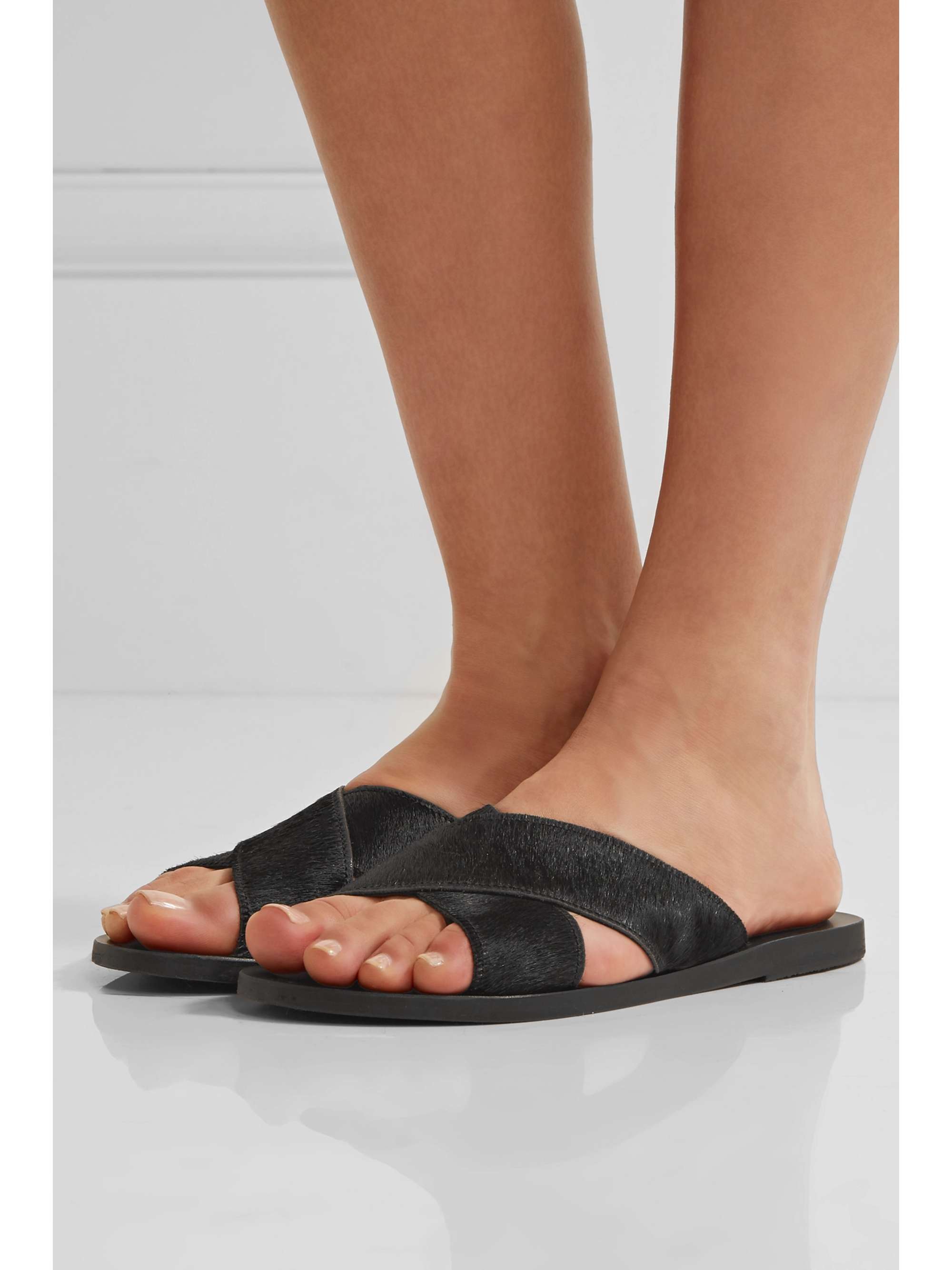 ANCIENT GREEK SANDALS Thais calf hair slides