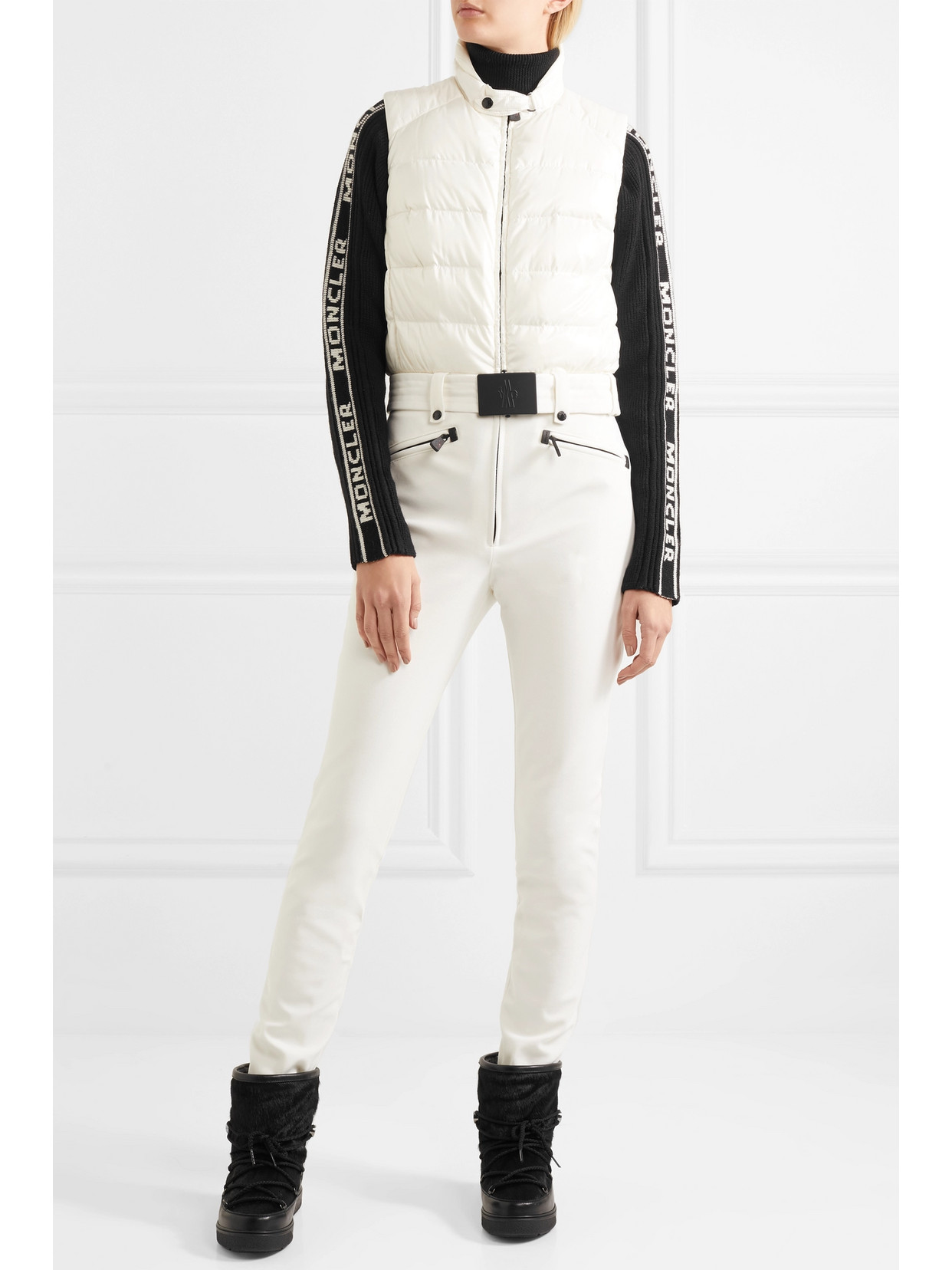 Moncler Belted Quilted Ski Suit In White