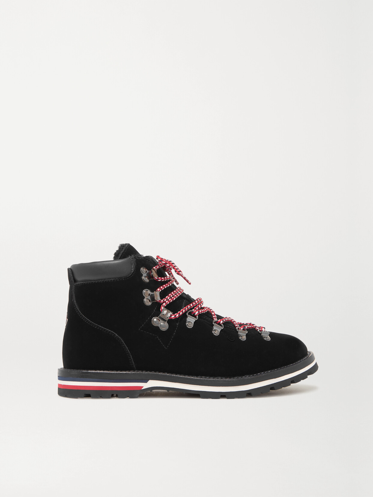 Moncler Blanche Shearling-lined Velvet Ankle Boots In Black