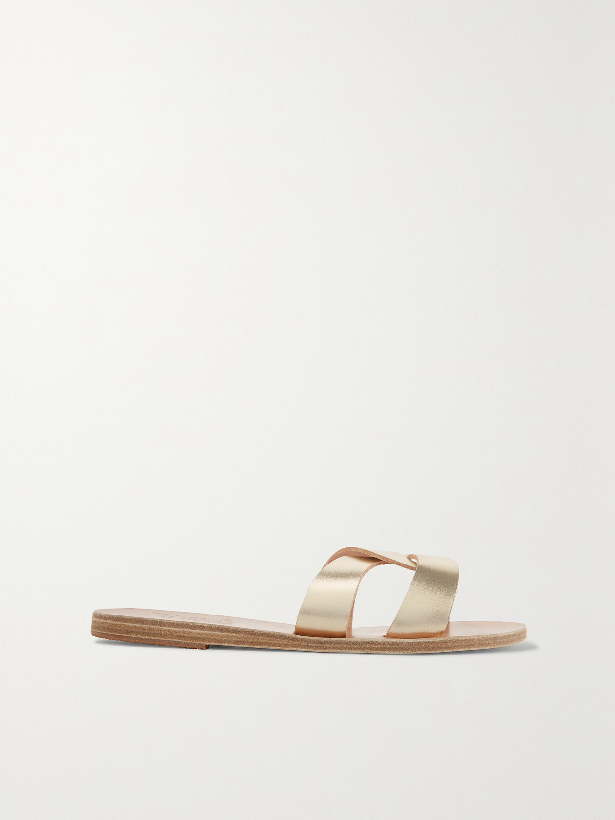 Shop Ancient Greek Sandals Desmos Cutout Metallic Leather Slides In Gold