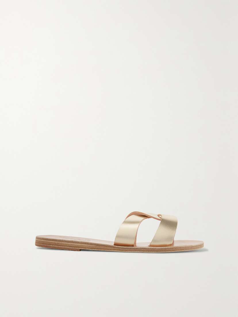 Ancient Greek Sandals Desmos Cutout Metallic Leather Slides