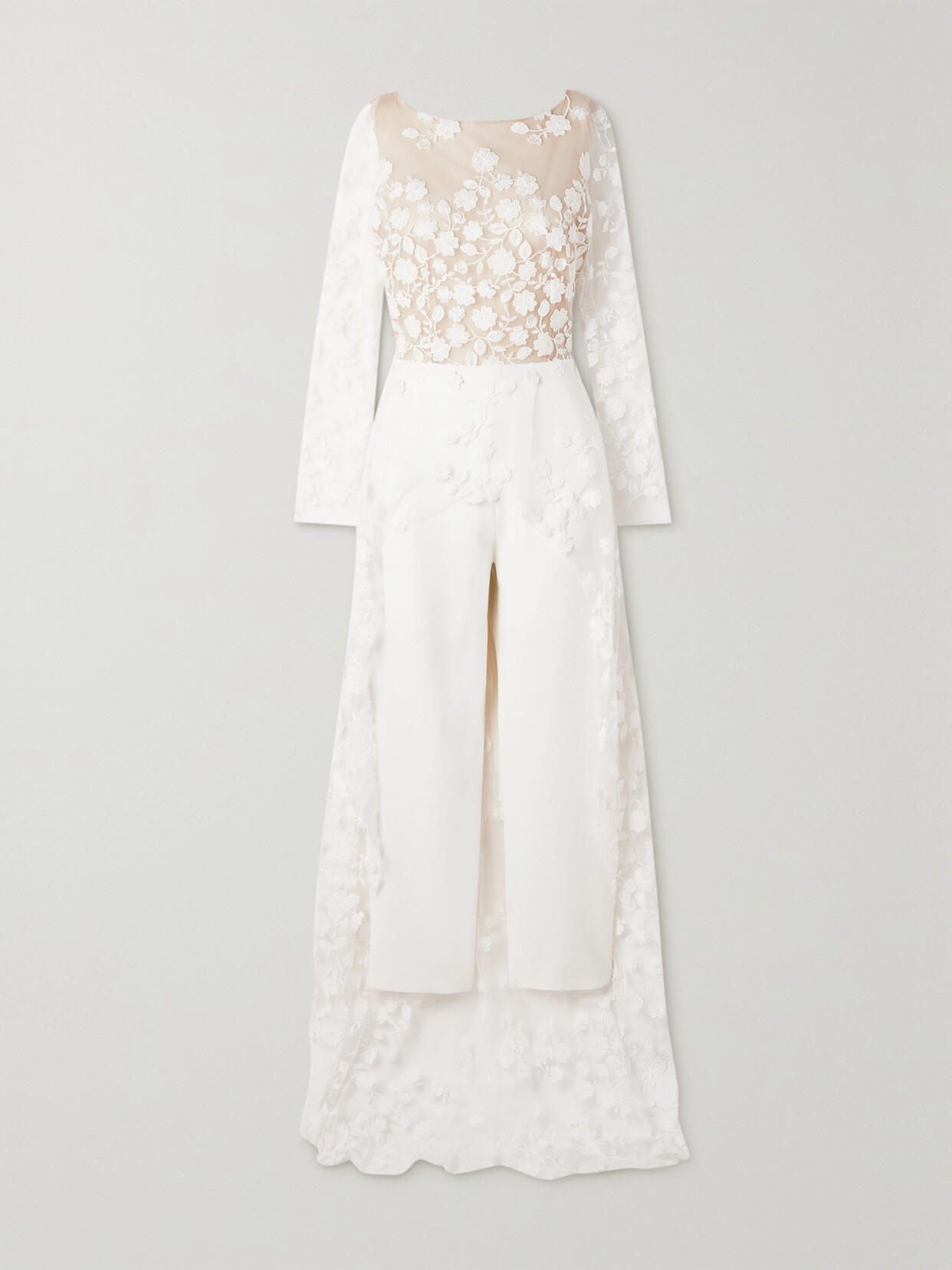 Rime Arodaky Patsy Lace-trimmed Embroidered Tulle And Crepe Jumpsuit - White