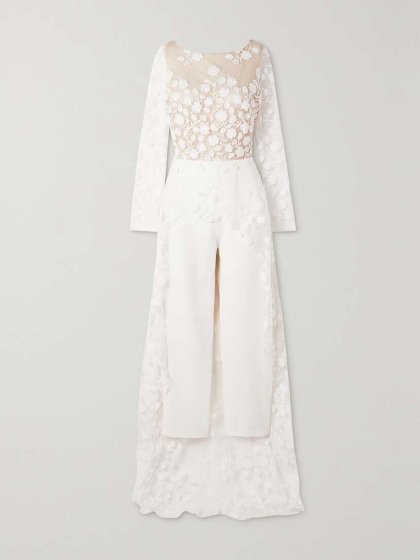 Rime Arodaky Patsy Lace-trimmed Embroidered Tulle And Crepe Jumpsuit