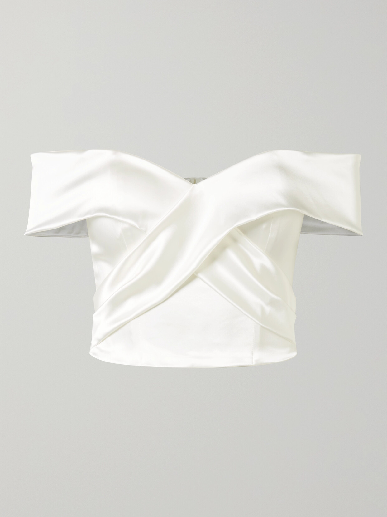 Halfpenny London Kelly Off-the-shoulder Stretch-duchesse Satin Bustier Top In White