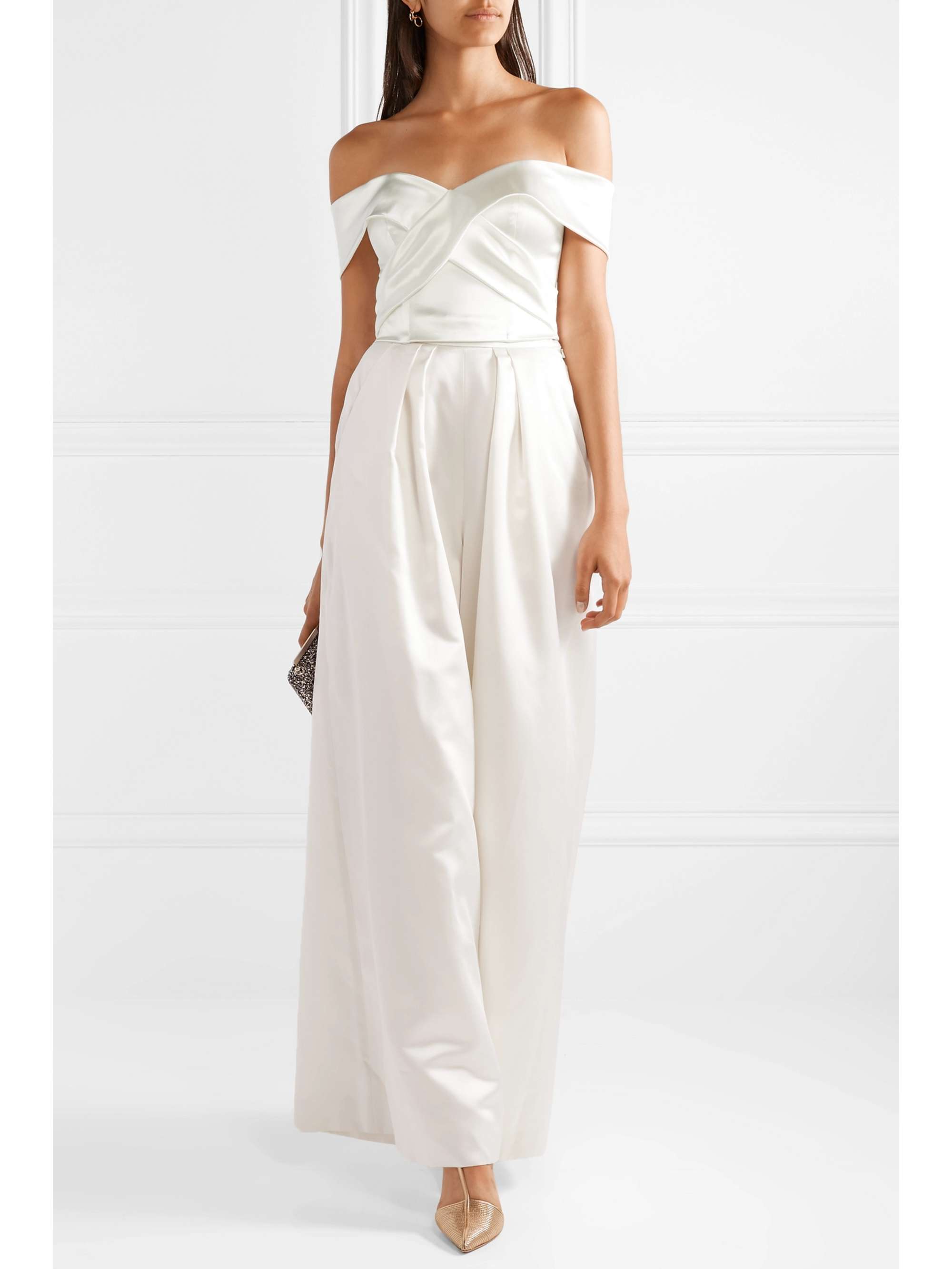 White Kelly off-the-shoulder stretch-duchesse satin bustier top ...