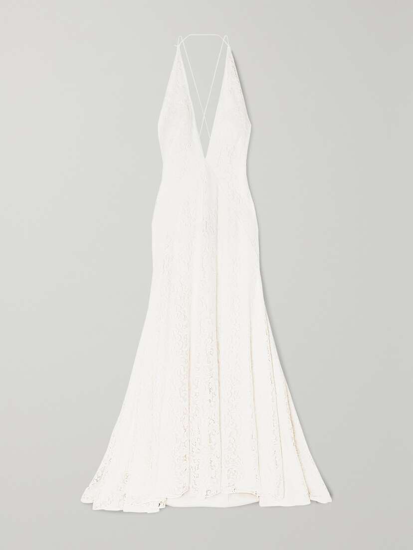 Michael Lo Sordo Alexandra Silk Guipure Lace Gown - UK 14