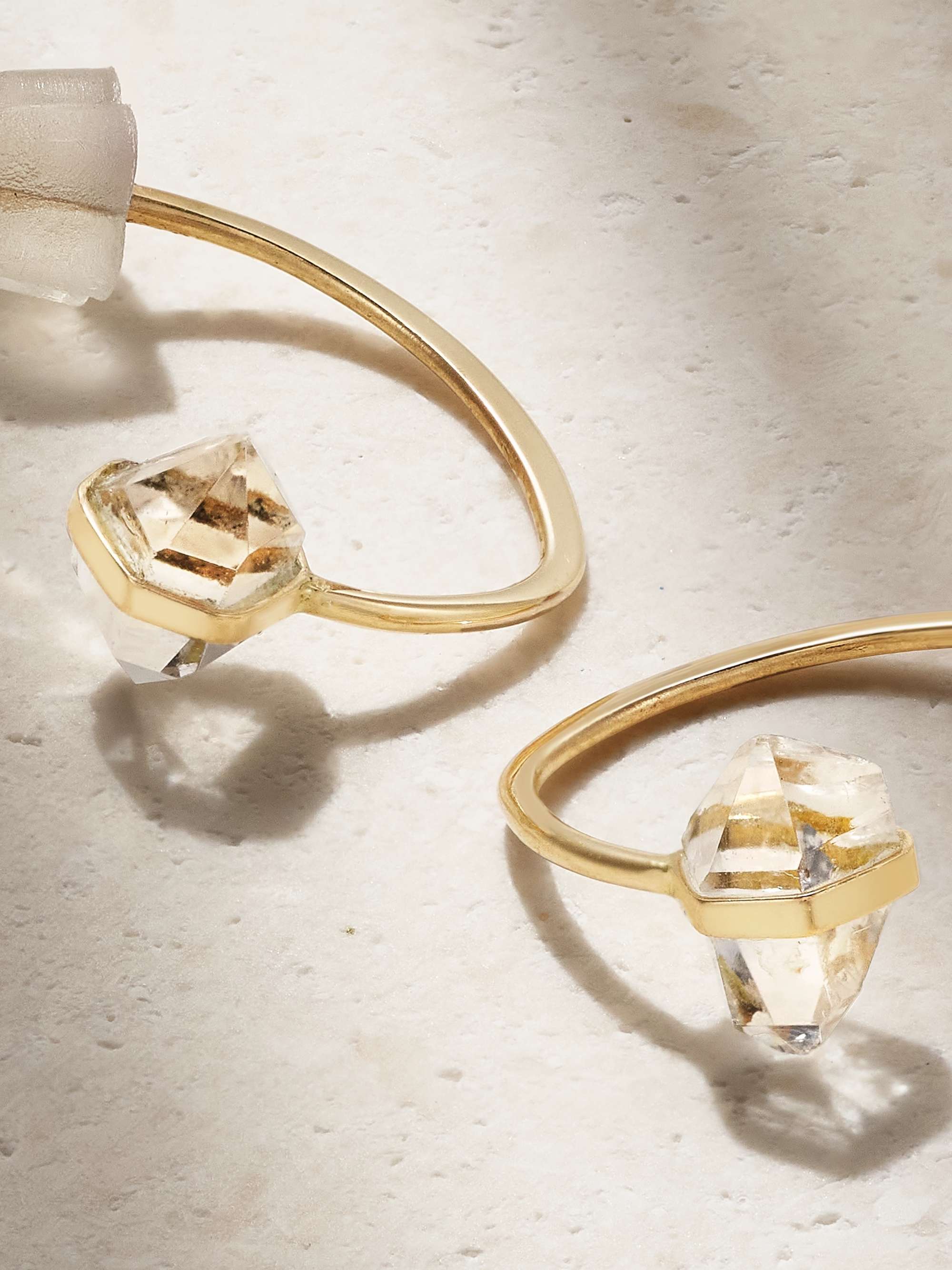 MELISSA JOY MANNING Mini Wishbone 14-karat gold Herkimer diamond earrings