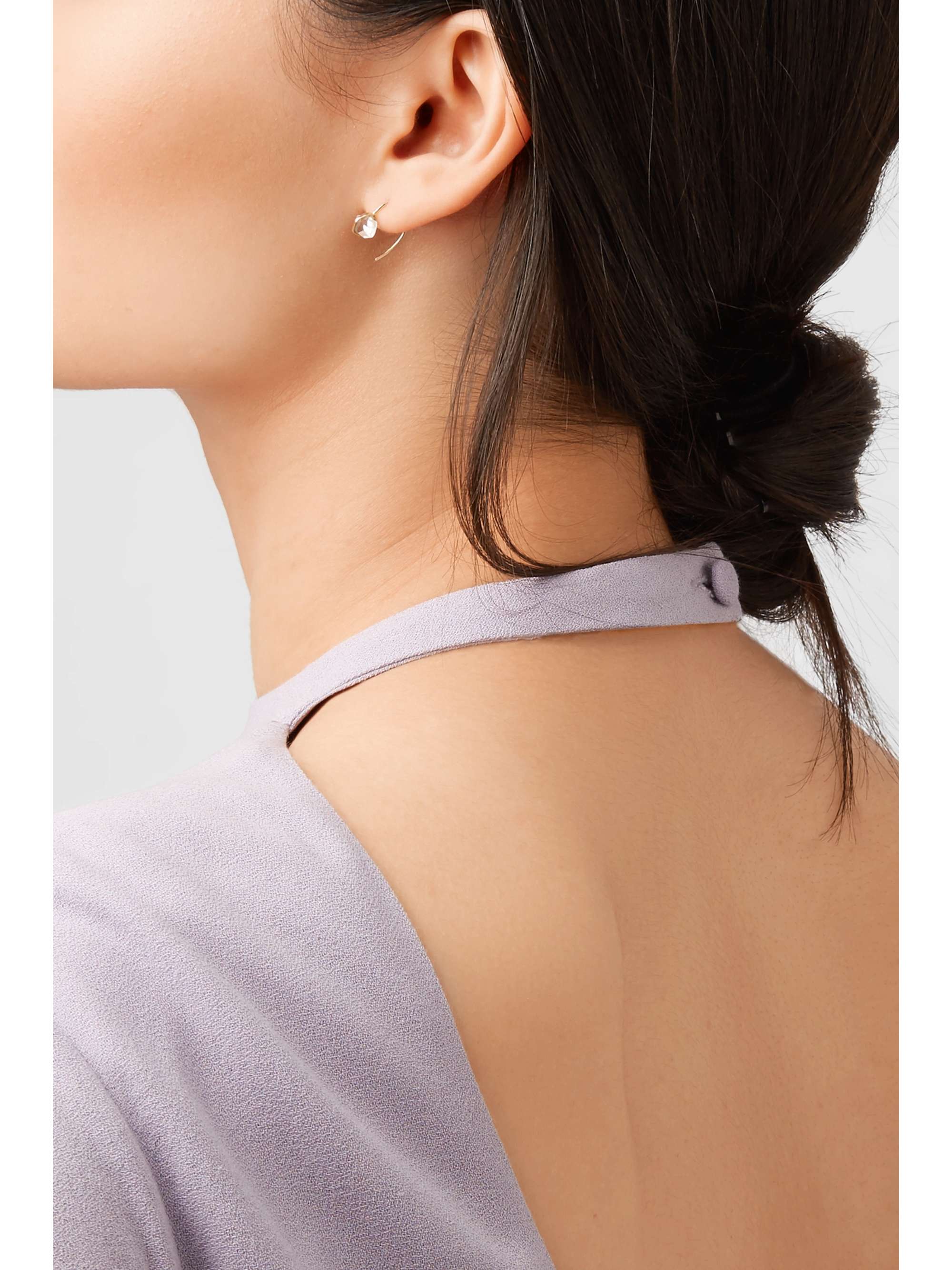 MELISSA JOY MANNING Mini Wishbone 14-karat gold Herkimer diamond earrings