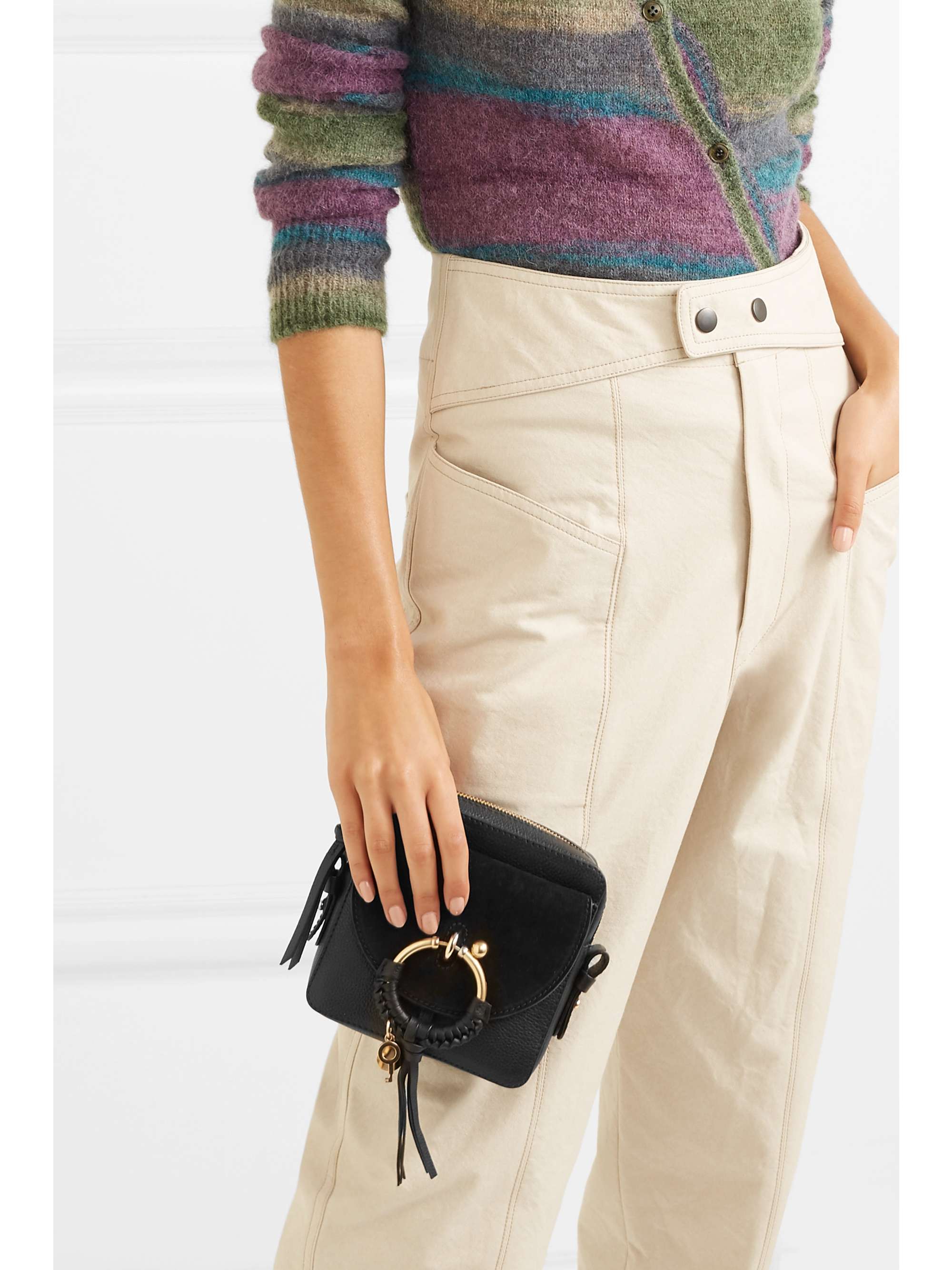 SEE BY CHLOÉ Square textured-leather and suede shoulder bag