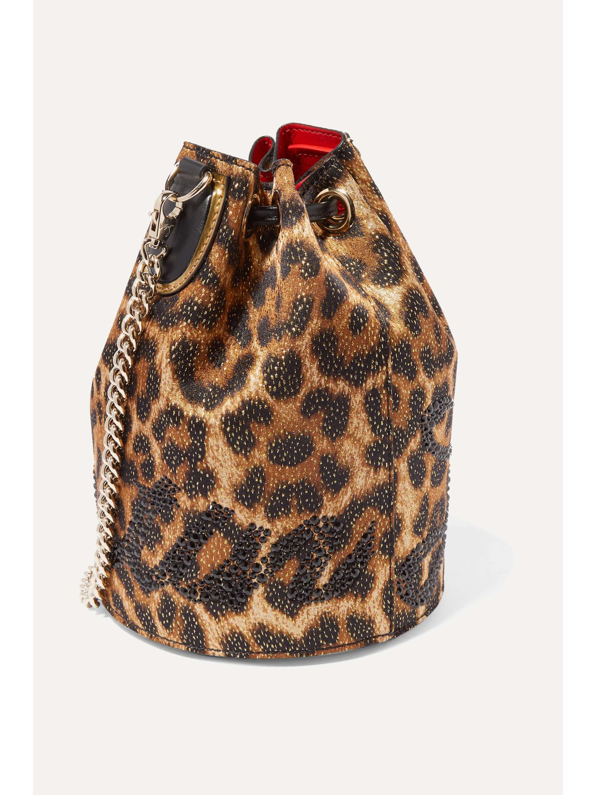 CHRISTIAN LOUBOUTIN Marie Jane embellished leopard-print Lurex and leather bucket bag