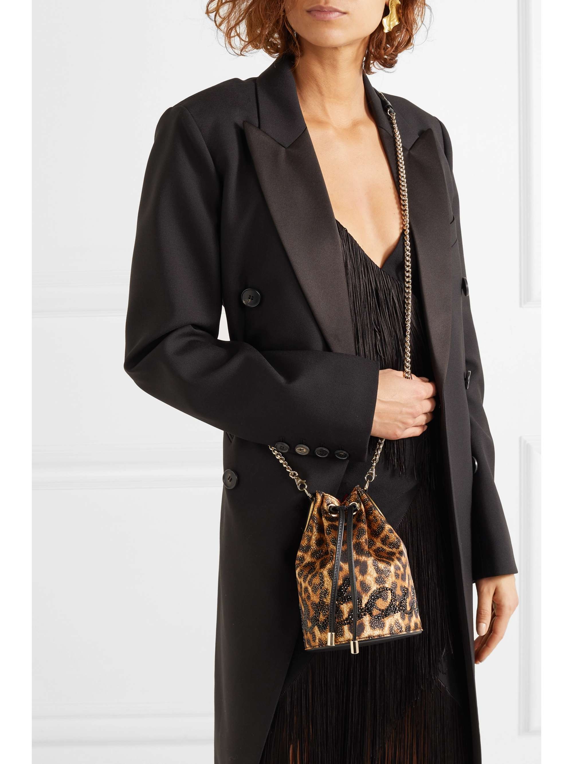 CHRISTIAN LOUBOUTIN Marie Jane embellished leopard-print Lurex and leather bucket bag