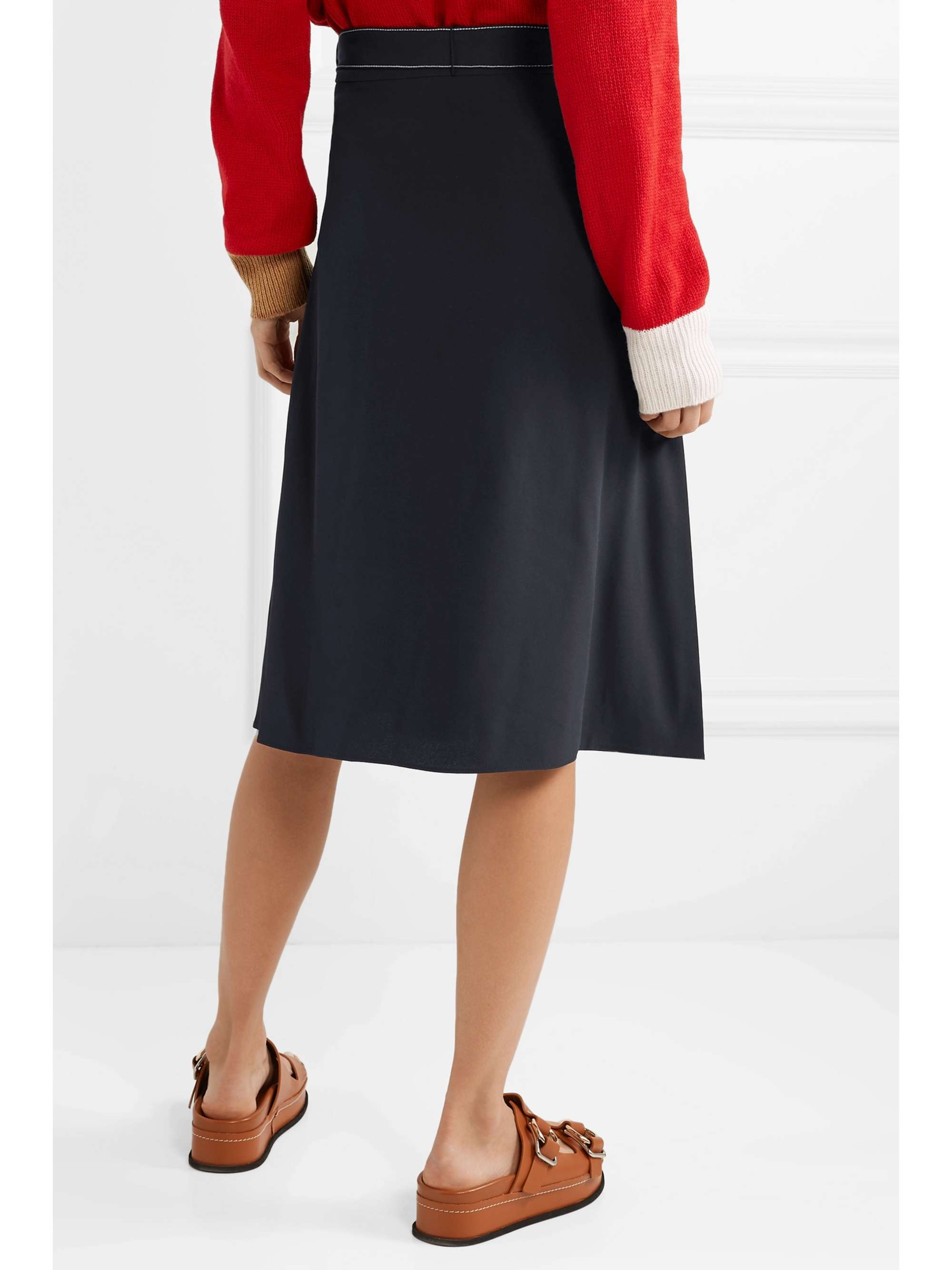 MARNI Belted pleated crepe skirt