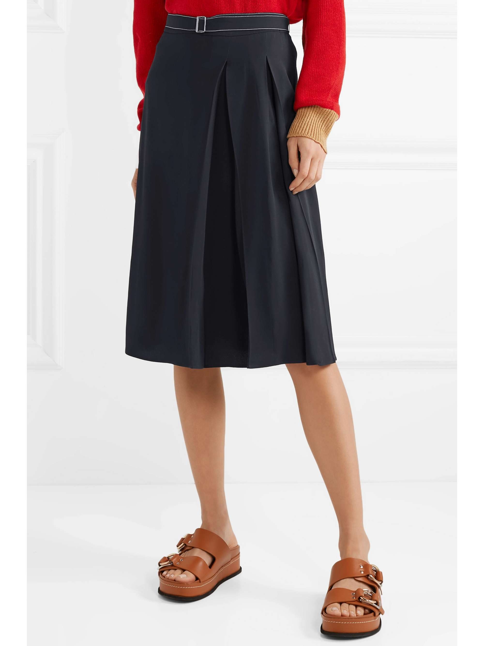 MARNI Belted pleated crepe skirt