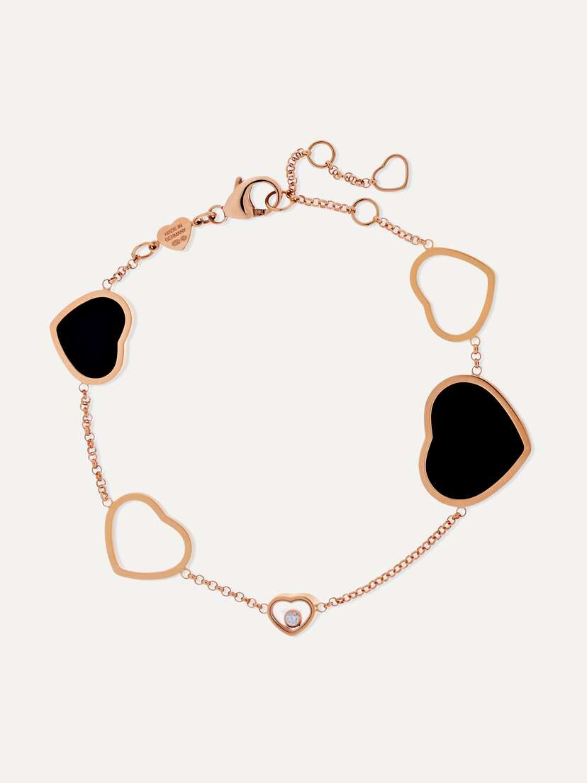 Chopard Happy Hearts 18-karat Rose Gold, Diamond And Onyx Bracelet