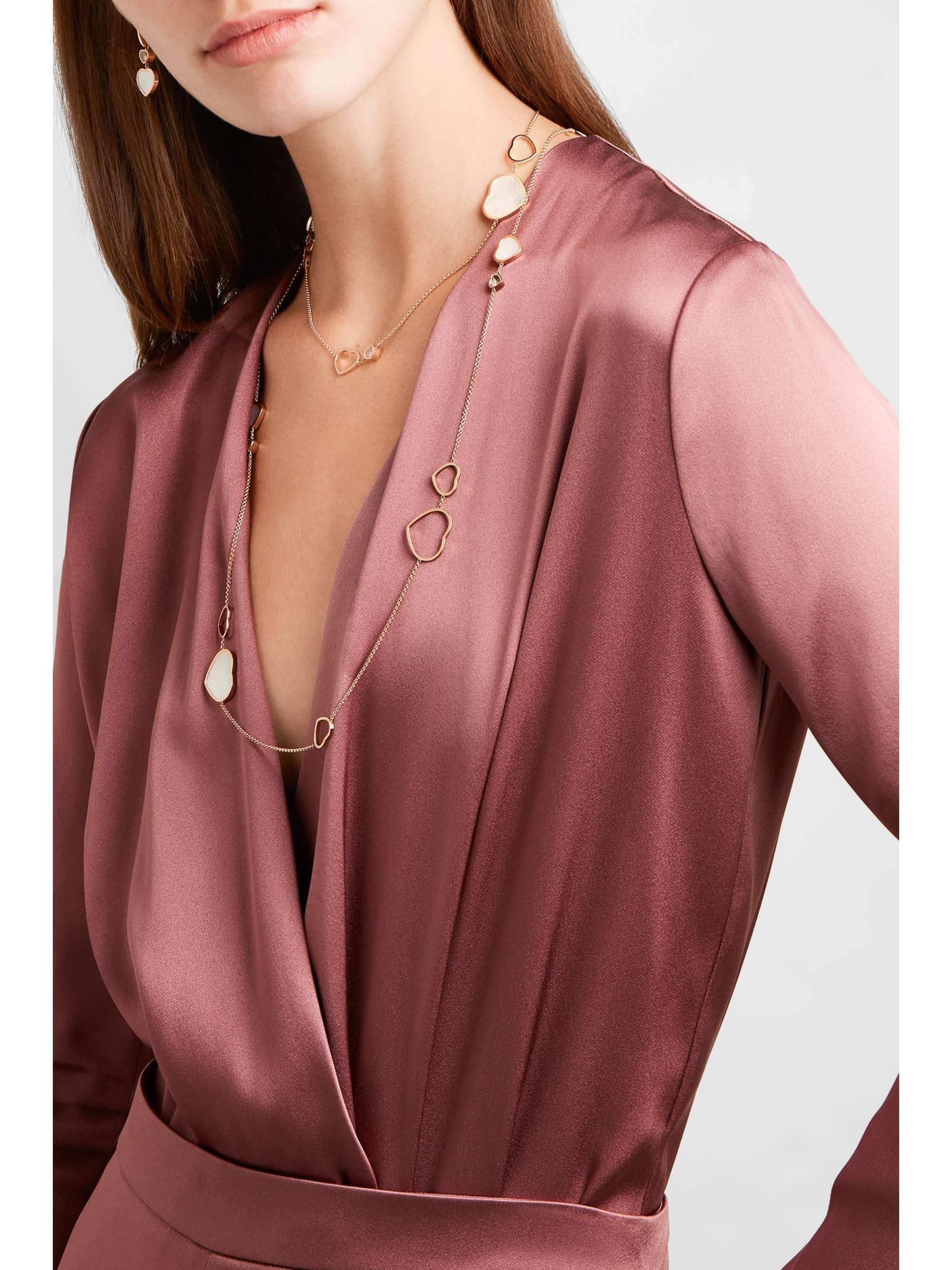 CHOPARD Happy Hearts 18-karat rose gold, diamond and mother-of-pearl necklace
