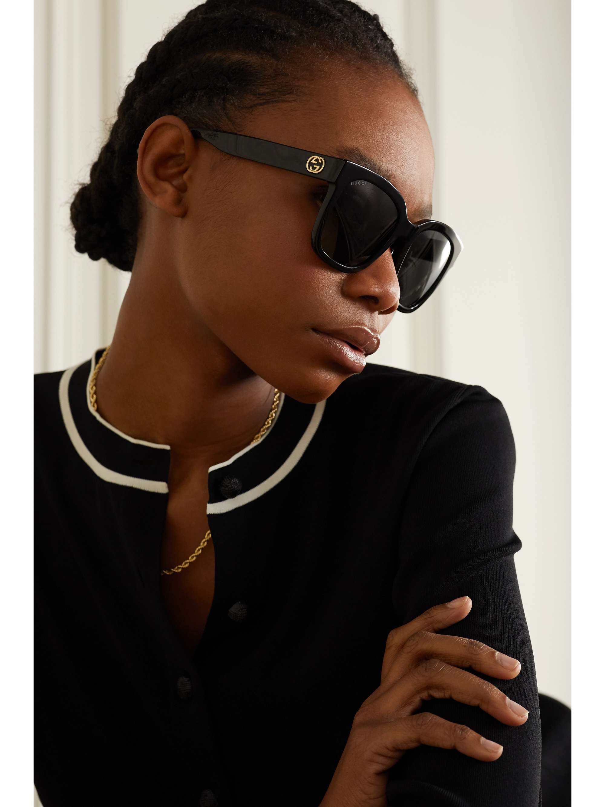 Schwarz Sonnenbrille mit eckigem Rahmen aus Azetat | NET-A-PORTER | GUCCI EYEWEAR | NET-A-PORTER