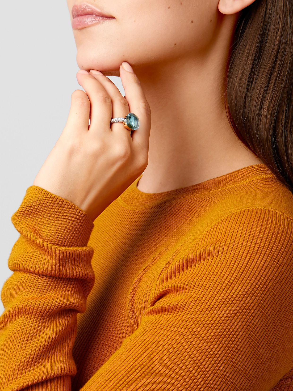 Pomellato Mixed Gold, Diamond, Topaz And Agate Nudo Classic Ring In White Gold