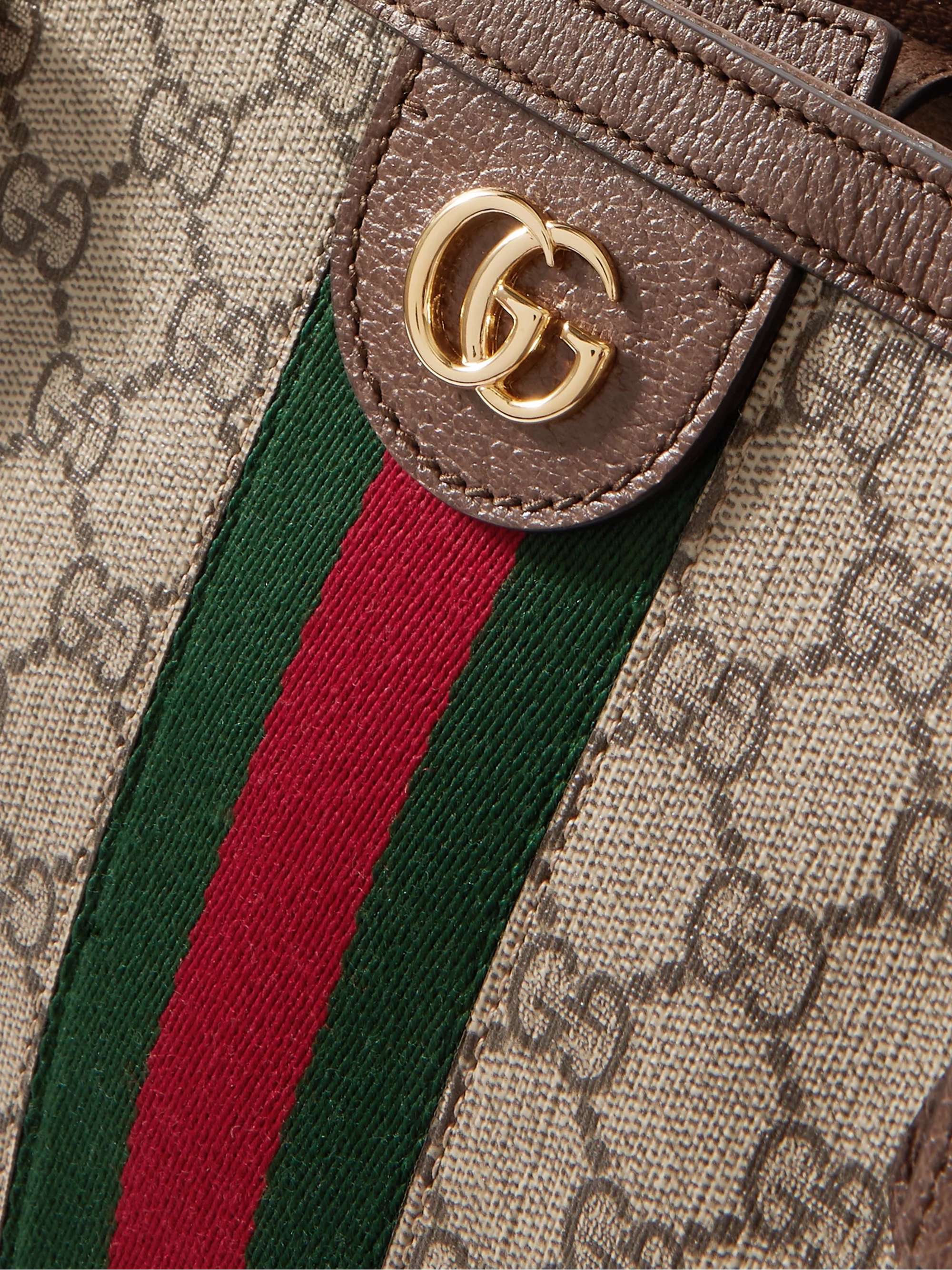 GUCCI Ophidia 皮革边饰印花涂层帆布中号手提包