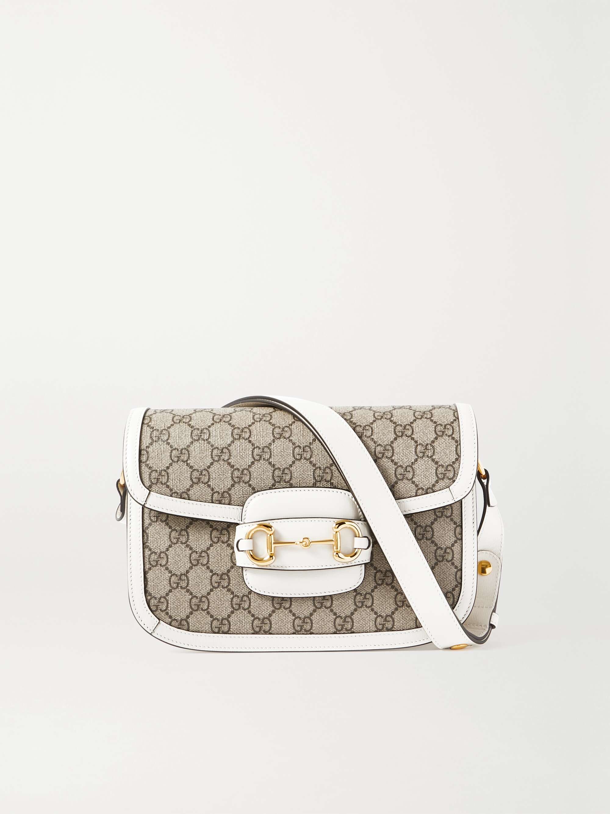 GUCCI Horsebit 1955 mini leather-trimmed printed coated-canvas shoulder bag