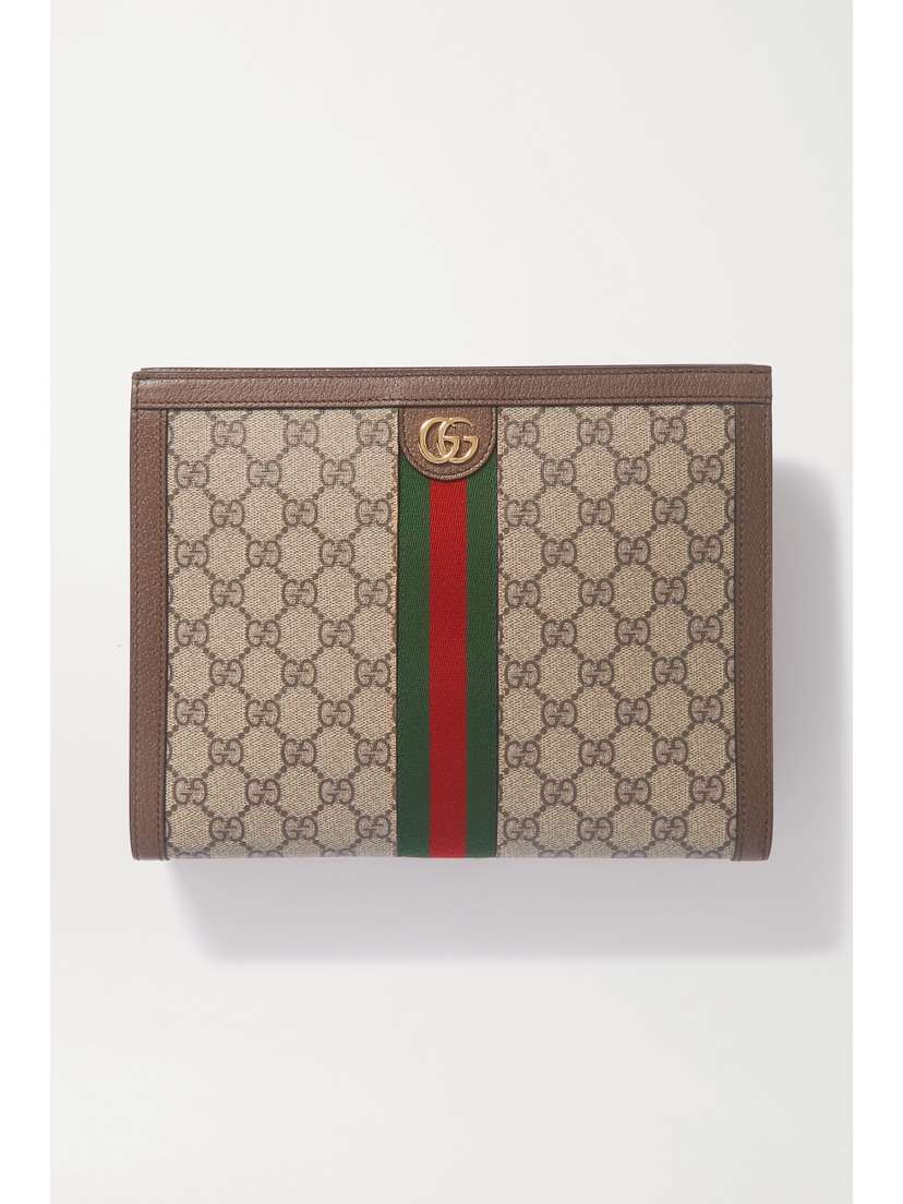 Gucci Ophidia Textured Leather-trimmed Printed Coated-canvas Pouch