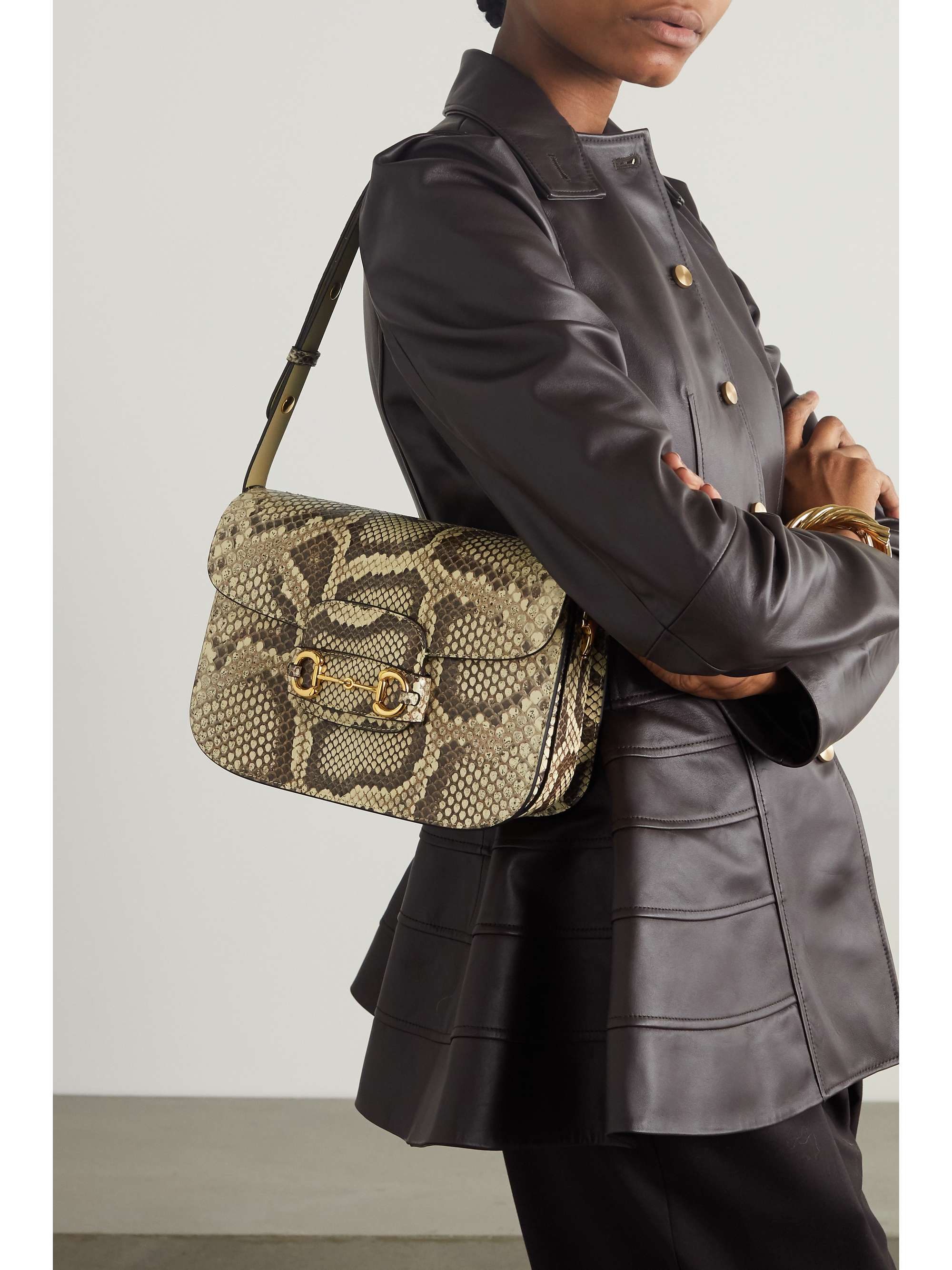 GUCCI Horsebit 1955 python shoulder bag