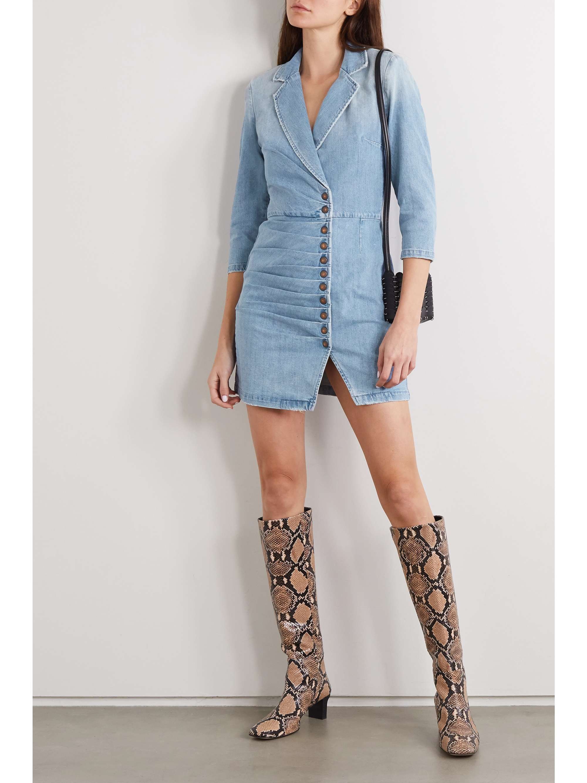Light denim Willa ruched denim mini 
