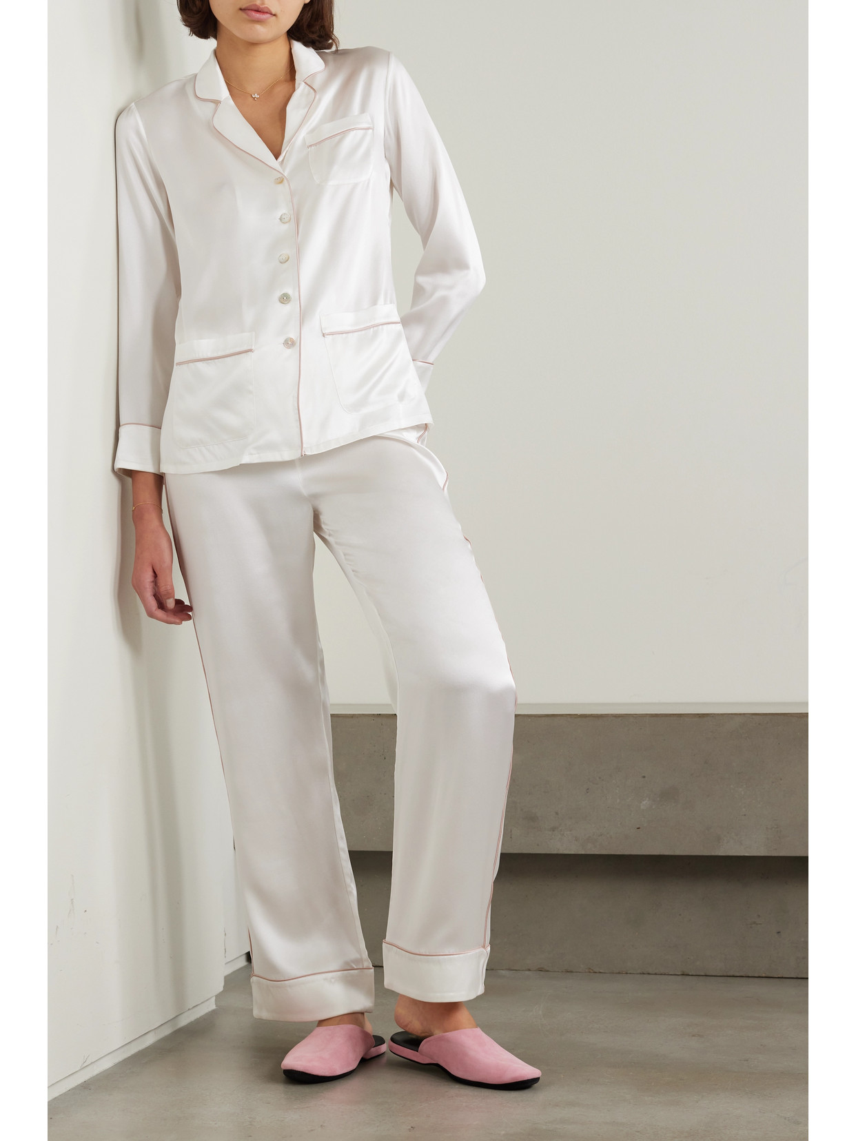 Olivia Von Halle Coco Silk-satin Pajama Set In Ivory