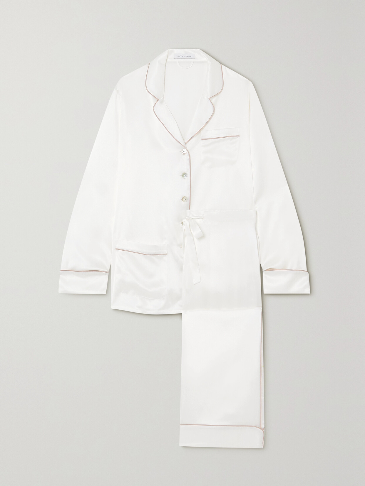 Olivia Von Halle Coco Silk-satin Pajama Set In Ivory