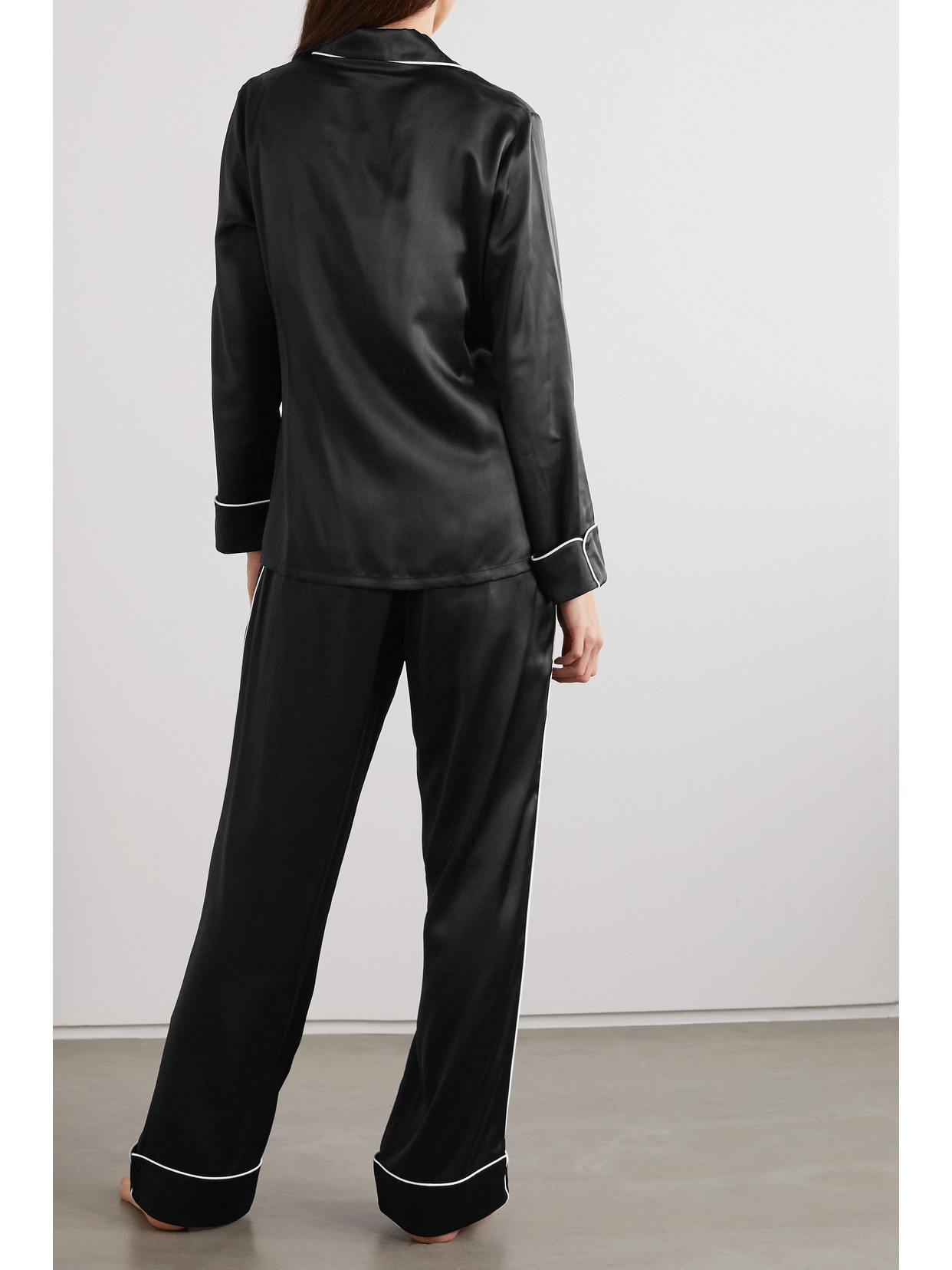 Olivia Von Halle Coco Silk-satin Pajama Set In Black