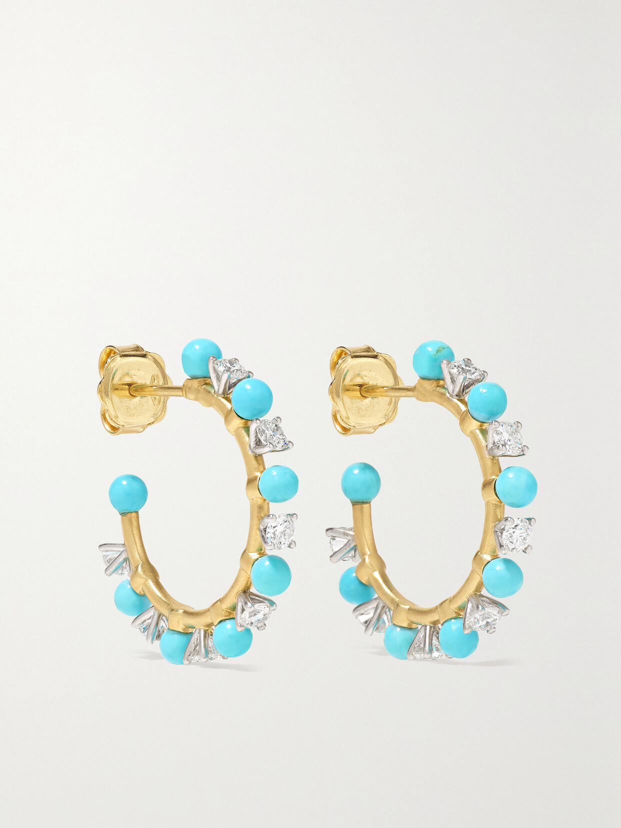 Irene Neuwirth Gumball 18-karat Yellow And White , Diamond And Turquoise Hoop Earrings