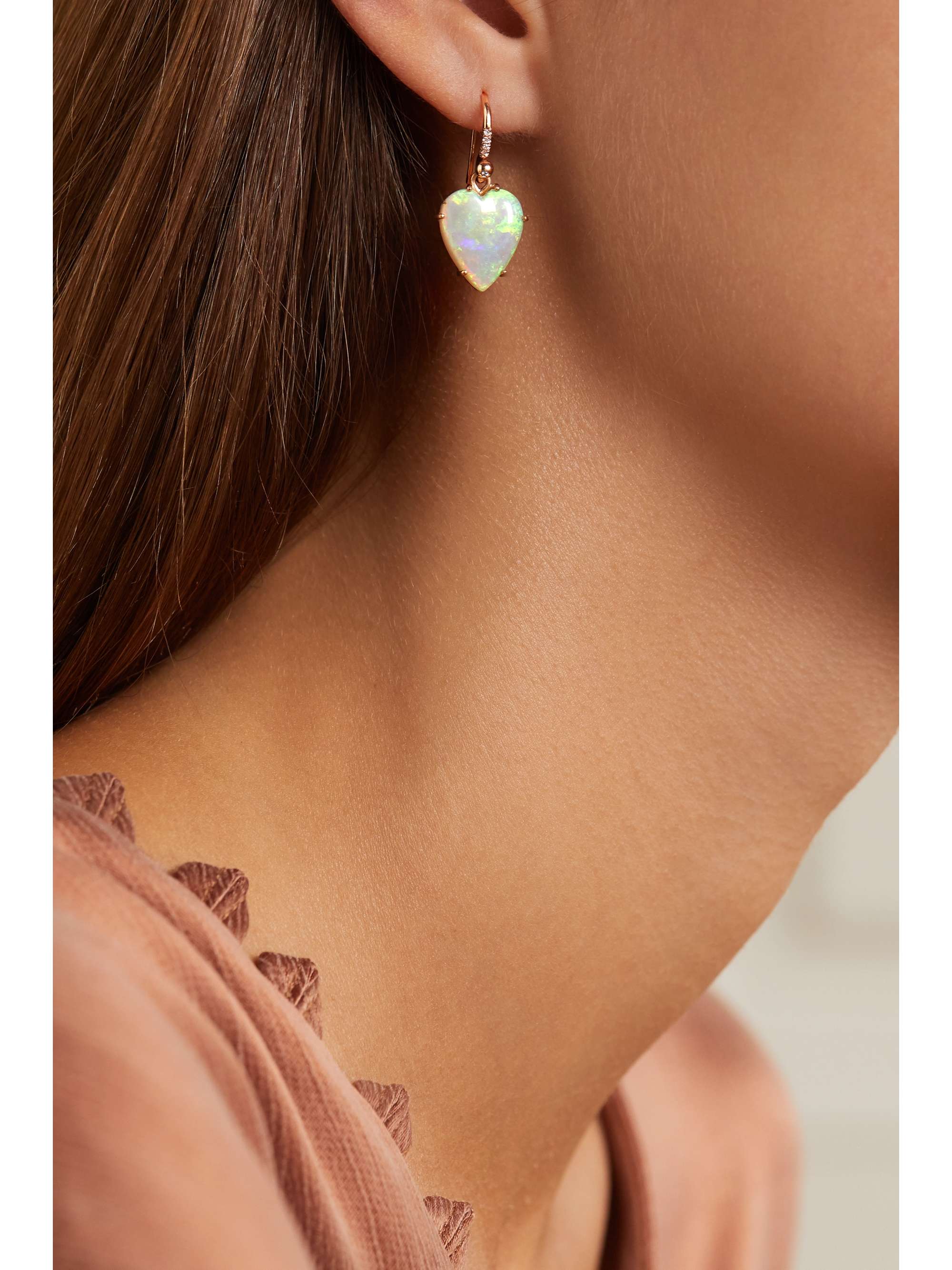 IRENE NEUWIRTH Love 18-karat rose gold, opal and diamond earrings