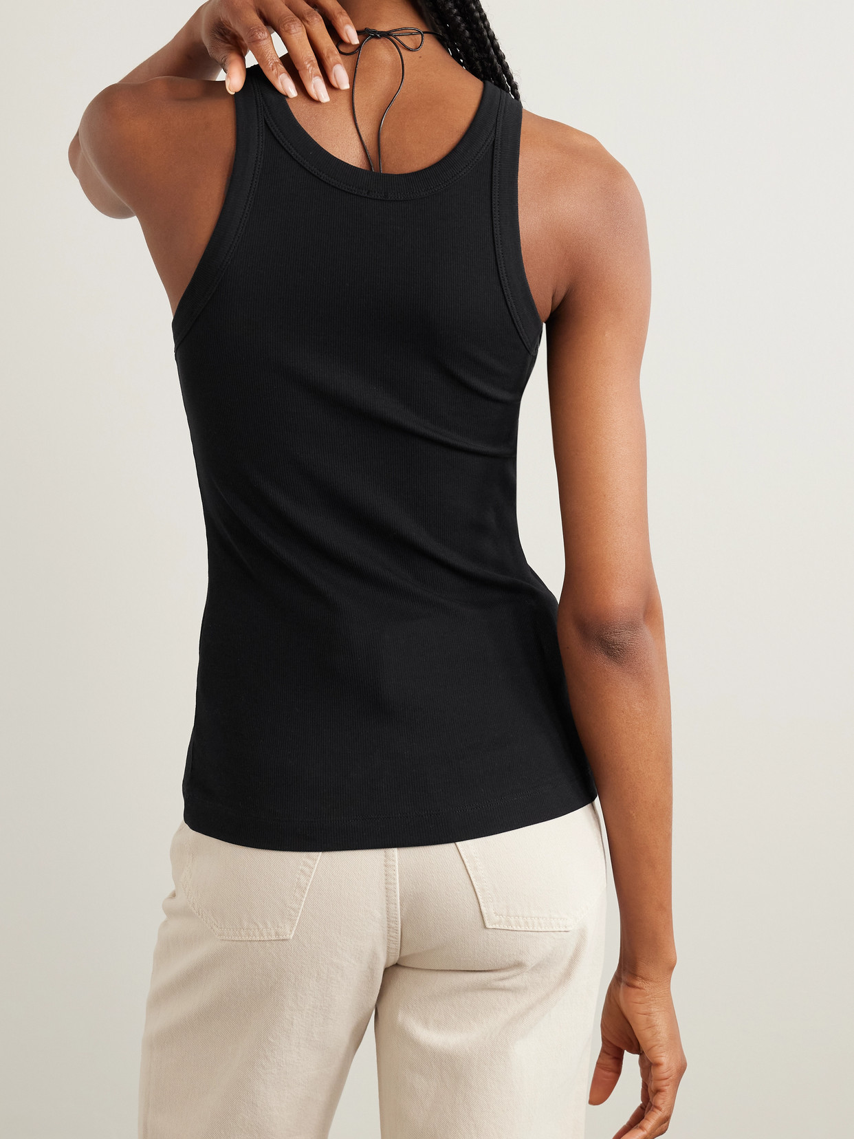 Shop Totême + Net Sustain Curved Ribbed Stretch Organic Cotton-jersey Tank In Black