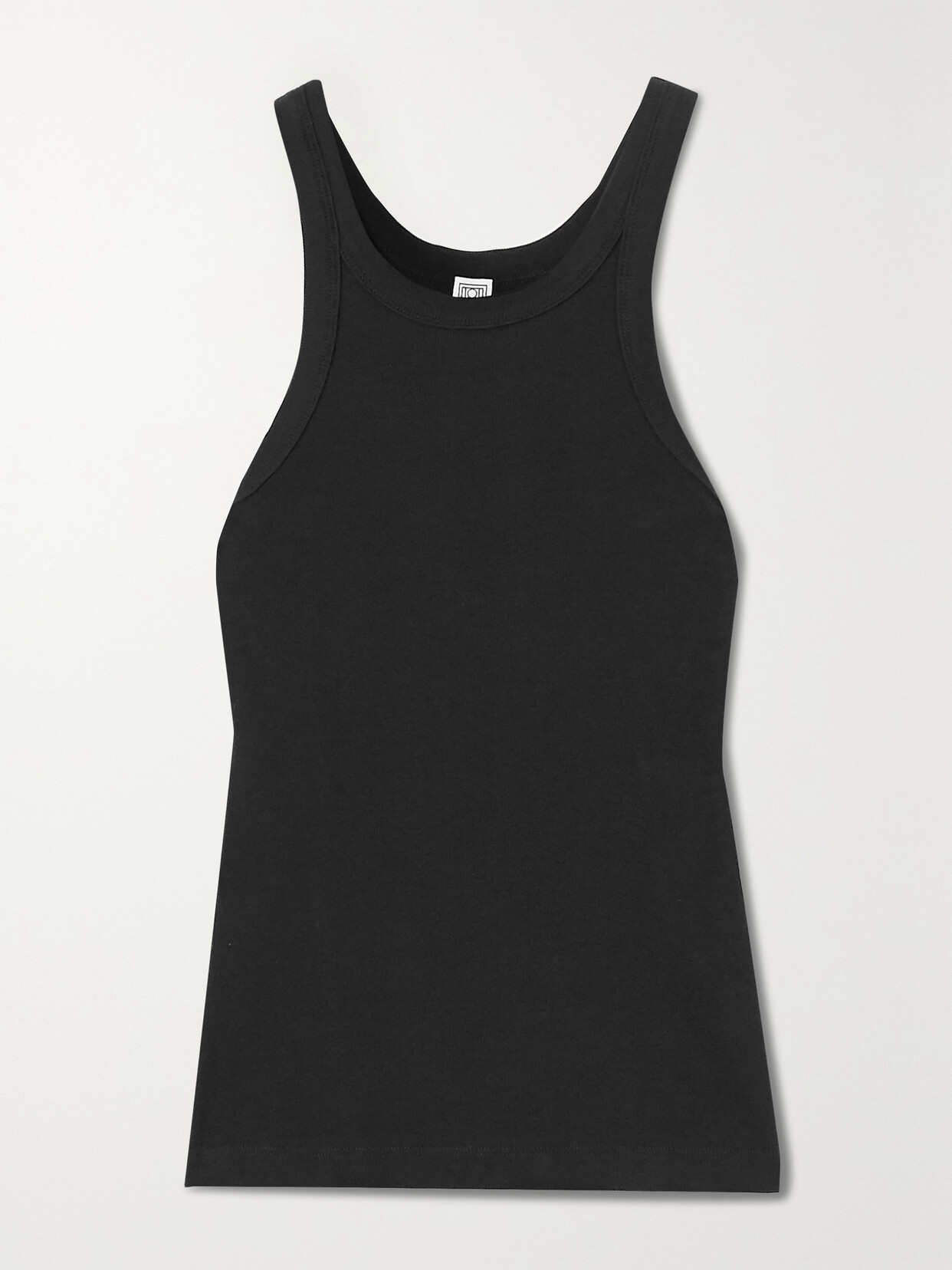 Shop Totême + Net Sustain Curved Ribbed Stretch Organic Cotton-jersey Tank In Black