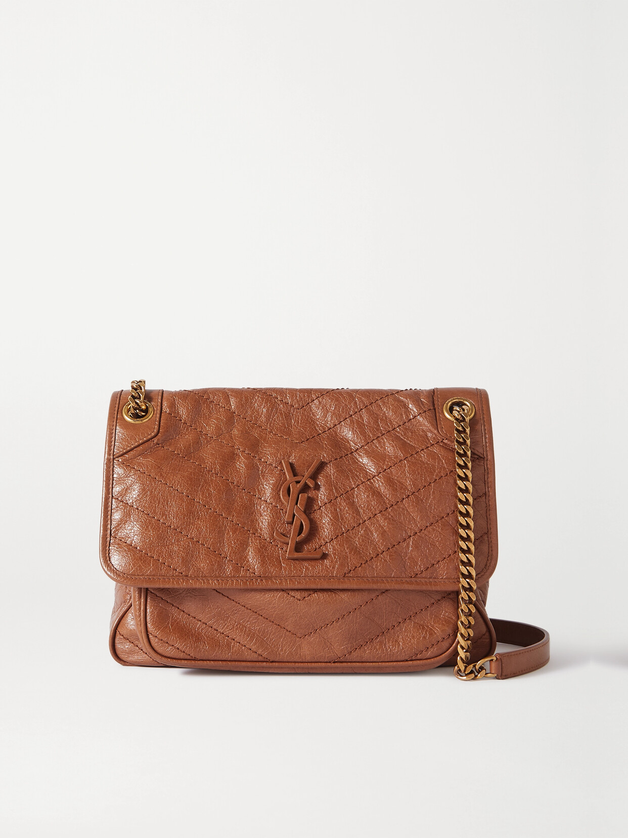 Saint Laurent Niki Medium Quilted Crinkledleather Shoulder Bag In
