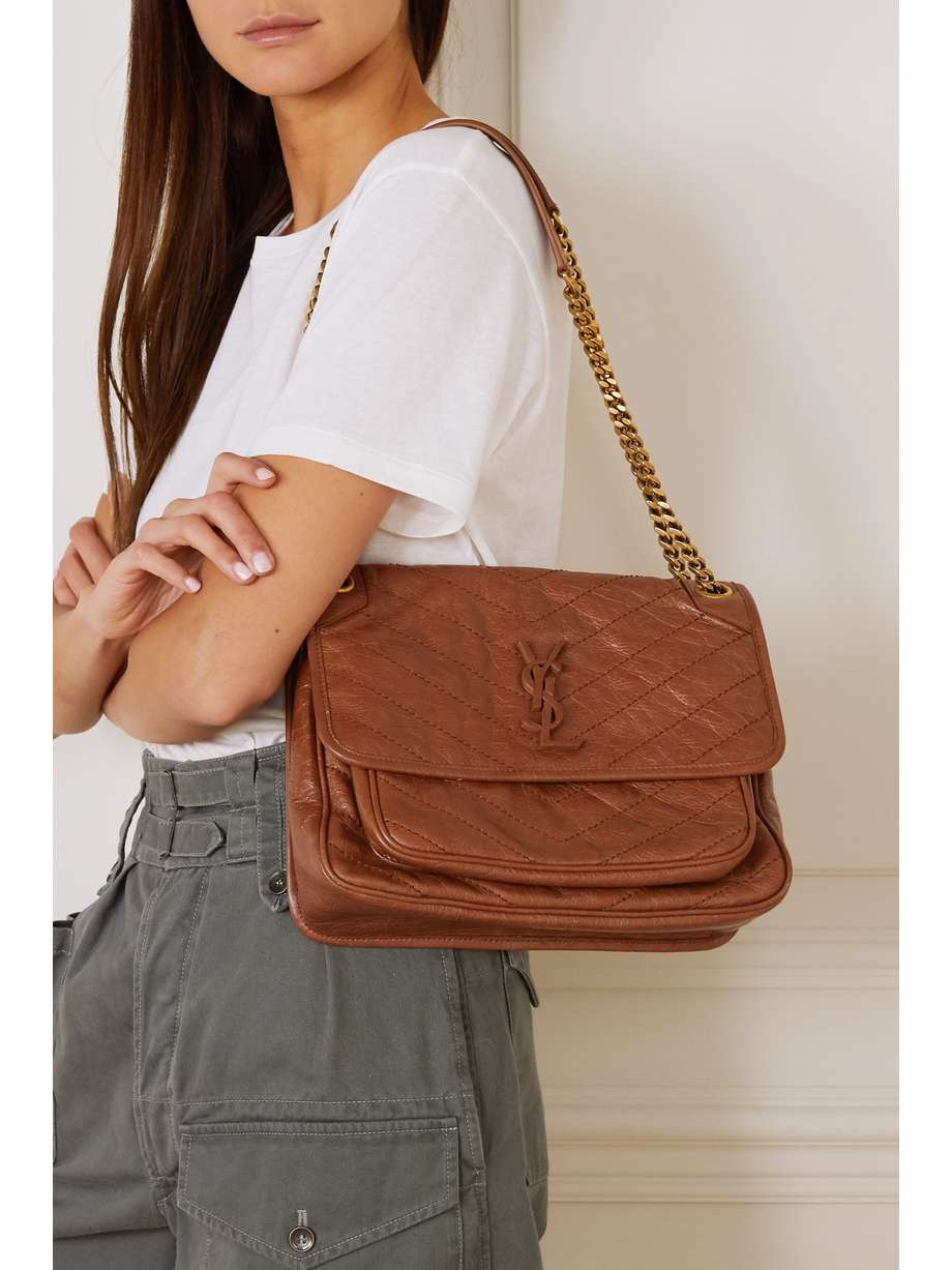 SAINT LAURENT Niki medium quilted crinkledleather shoulder bag NETA