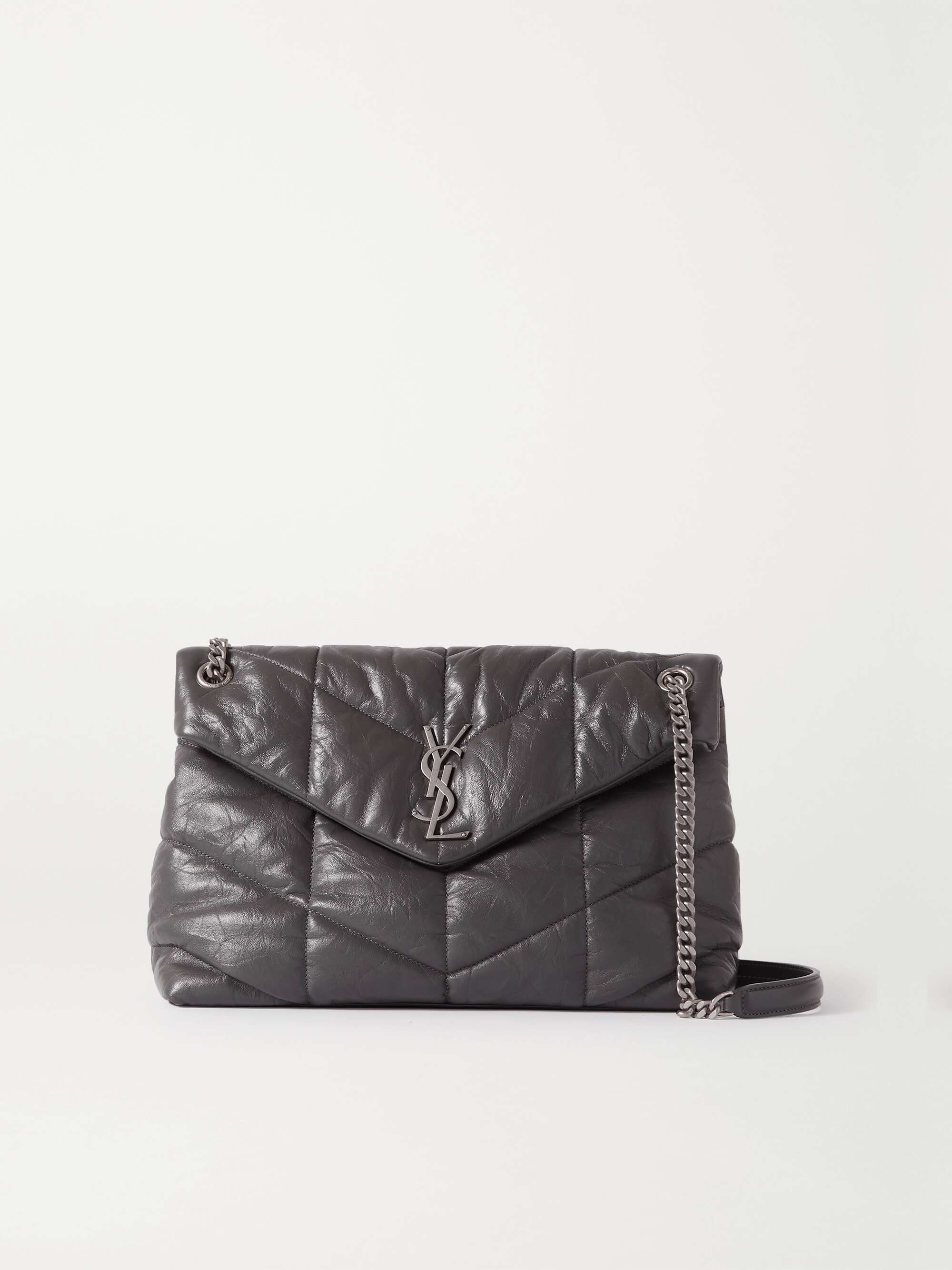 gray leather shoulder bag