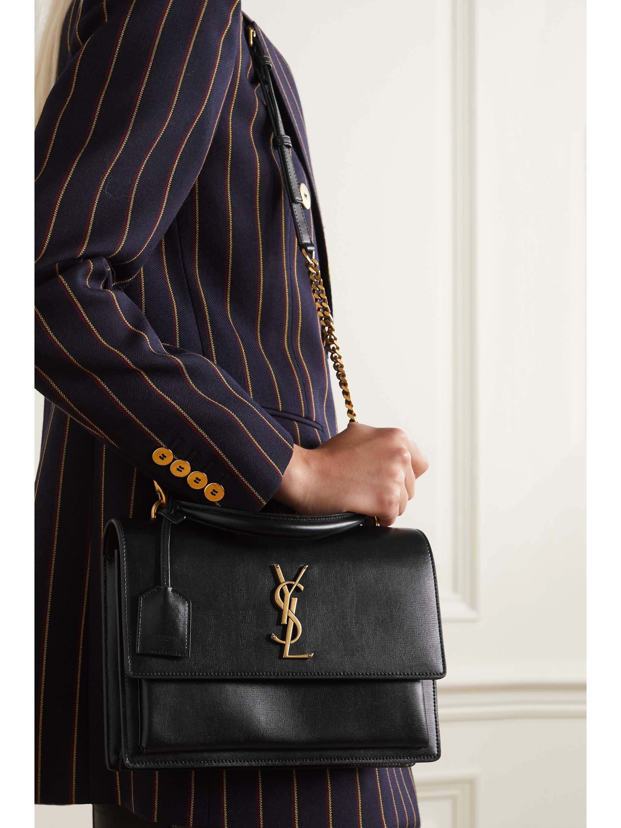 SAINT LAURENT Sunset medium leather shoulder bag  Ysl bag black, Black  designer bags, Purse outfit