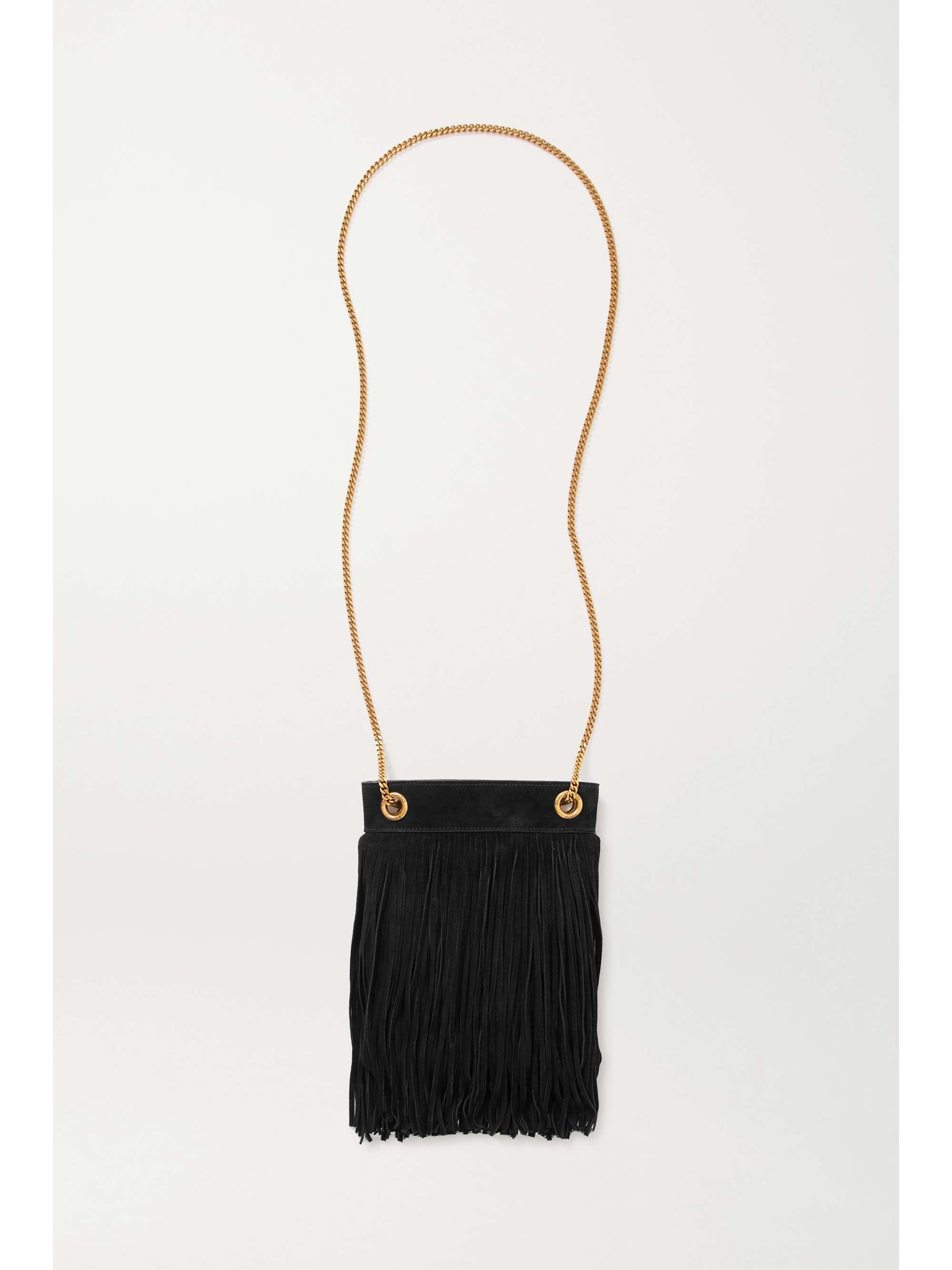 SAINT LAURENT Grace fringed leather-trimmed suede shoulder bag