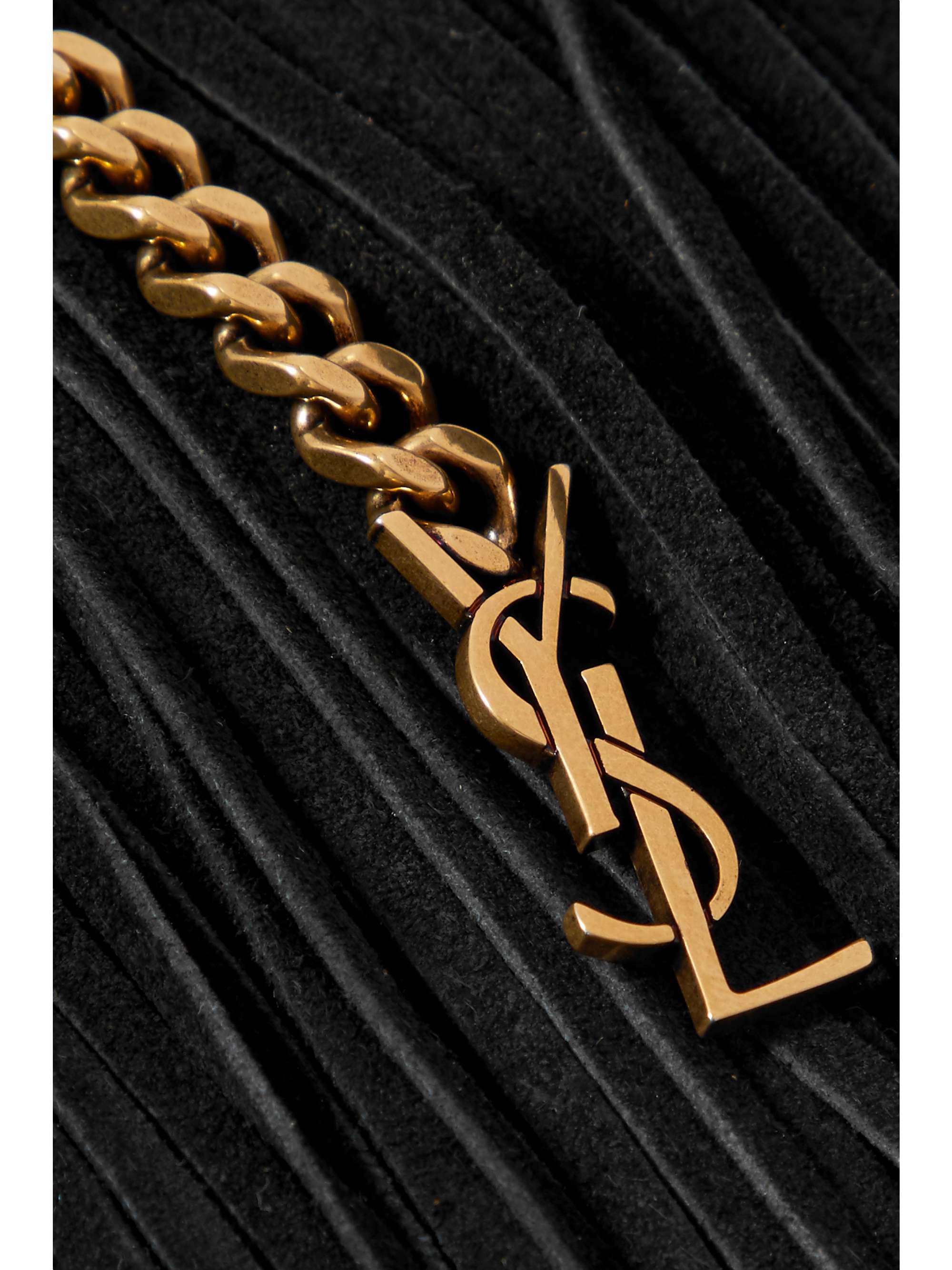 SAINT LAURENT Grace fringed leather-trimmed suede shoulder bag