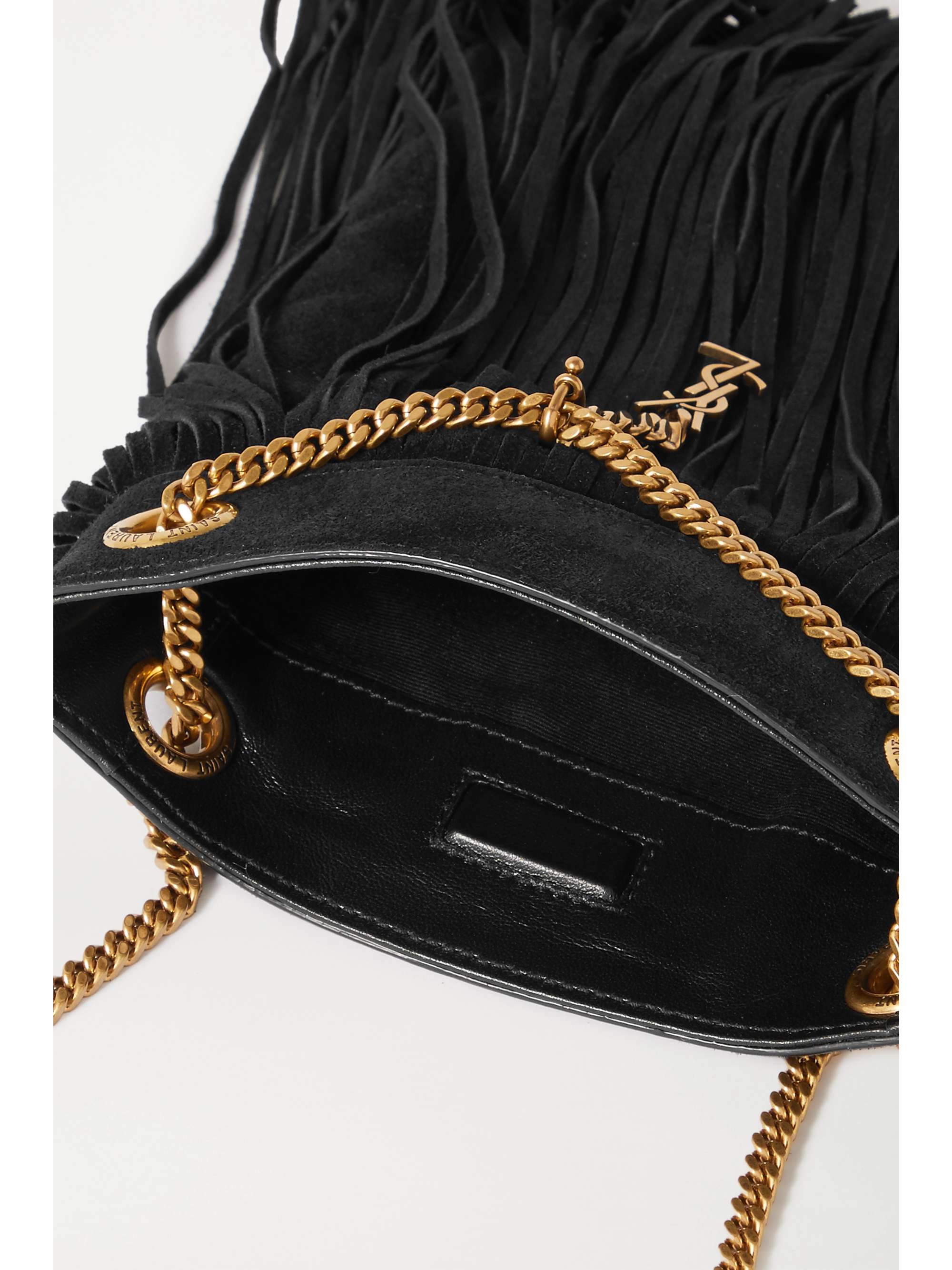 SAINT LAURENT Grace fringed leather-trimmed suede shoulder bag