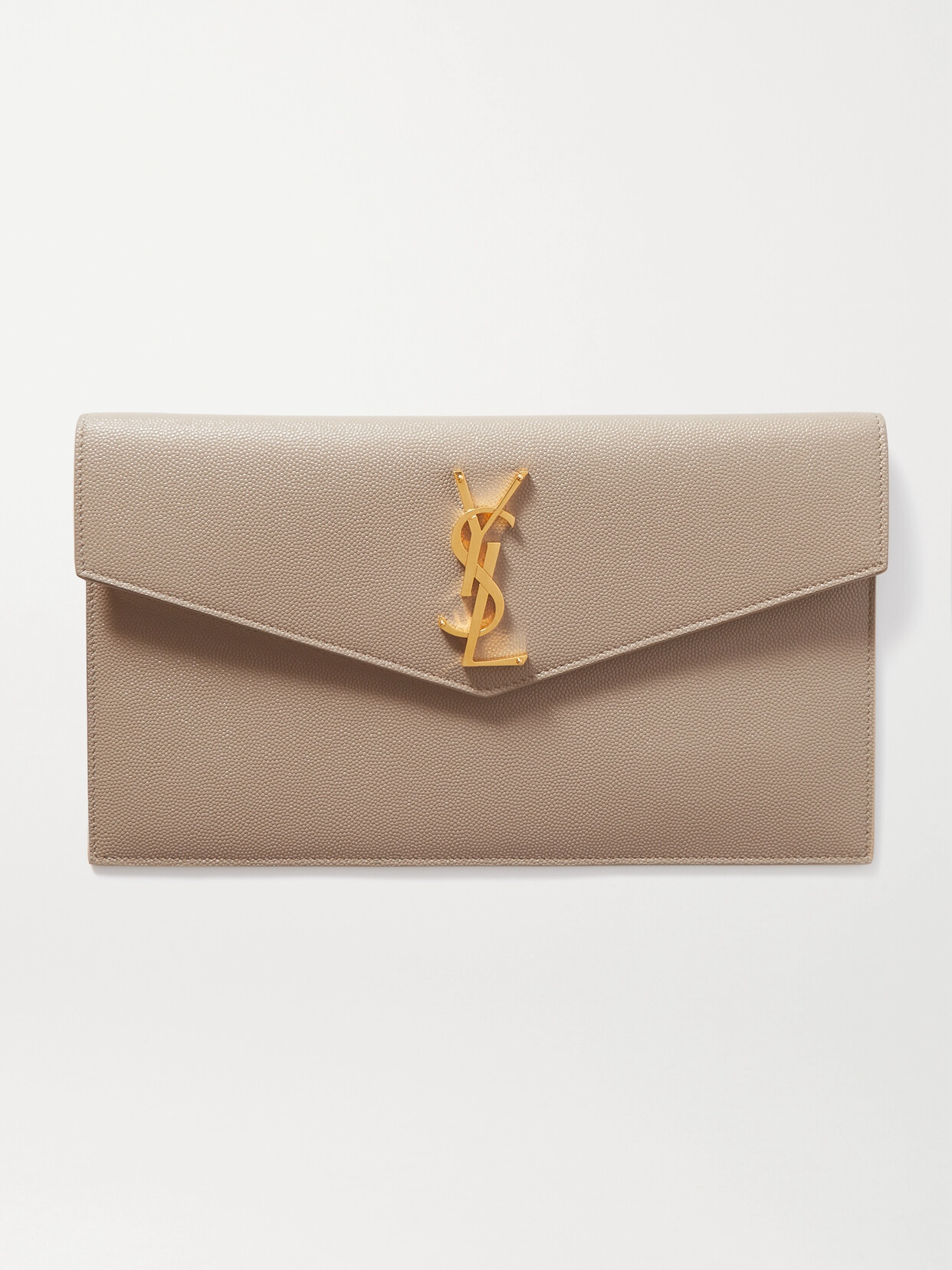 Saint Laurent Uptown Textured-leather Pouch In Neutrals